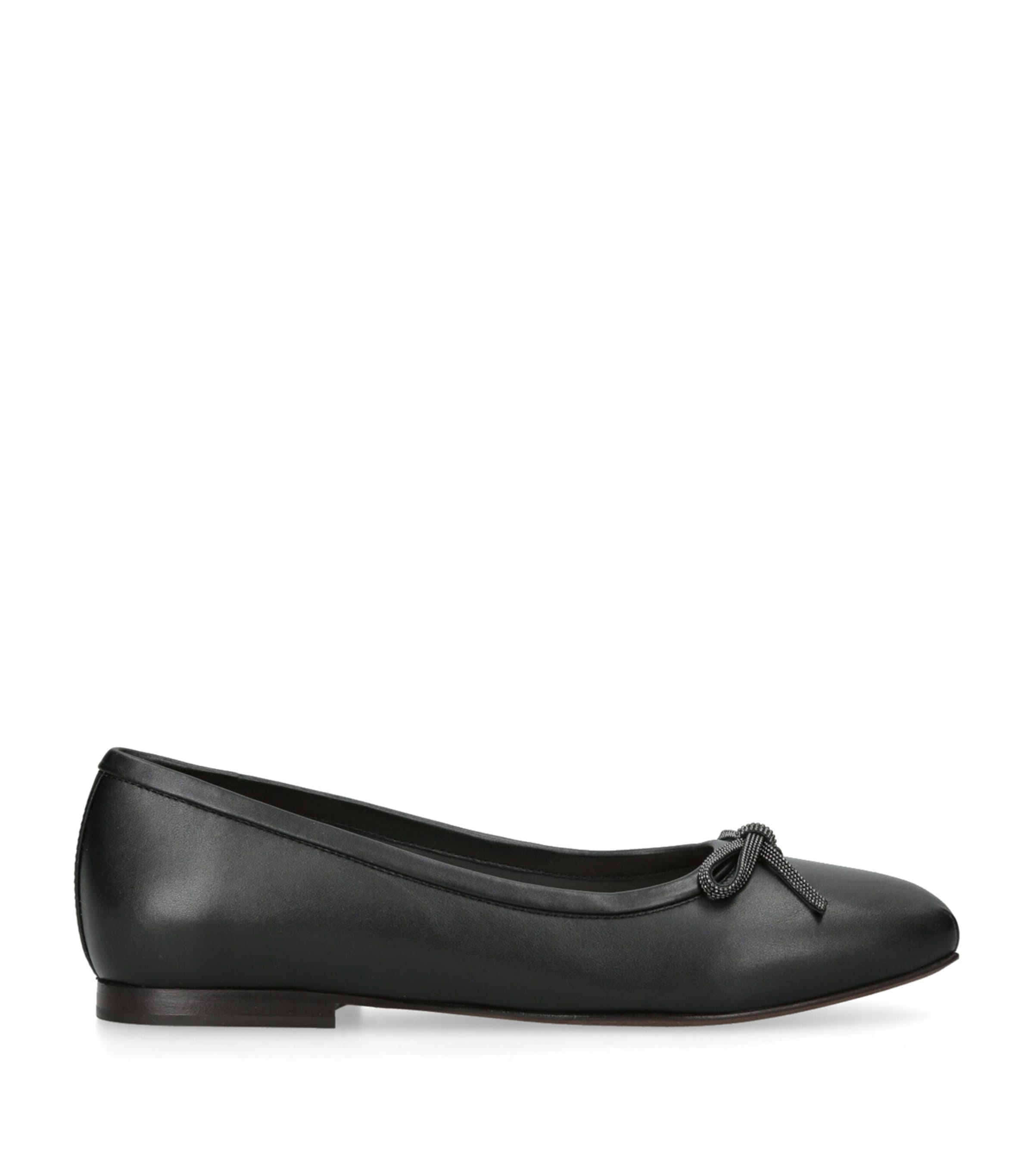 Brunello Cucinelli Leather Square Toe Ballet Flats In Black