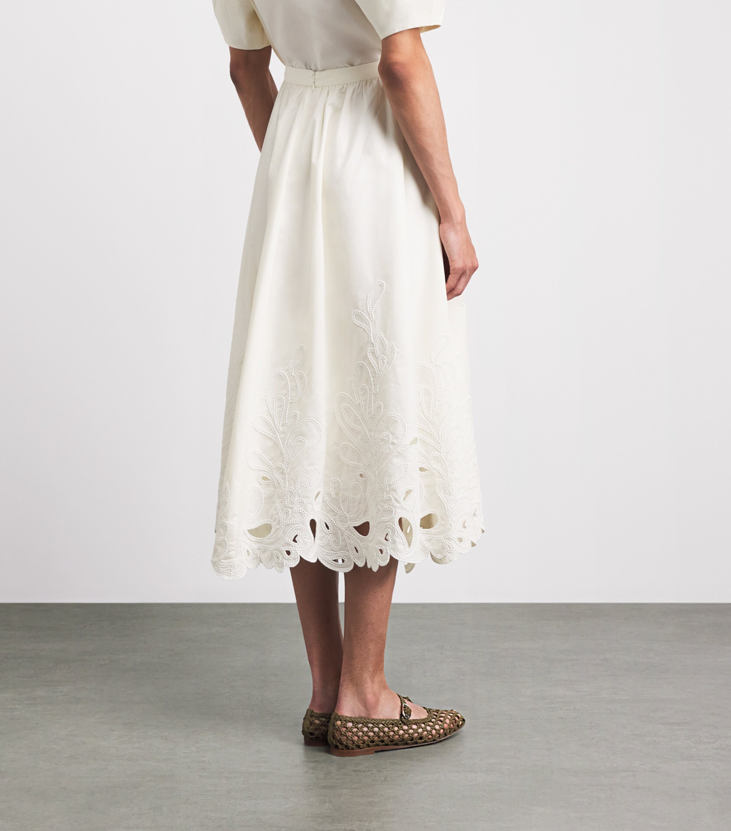 Cinq A Sept Womens Cotton Poplin Paisley Bloom Espe Midi Skirt Cream/white Image 5