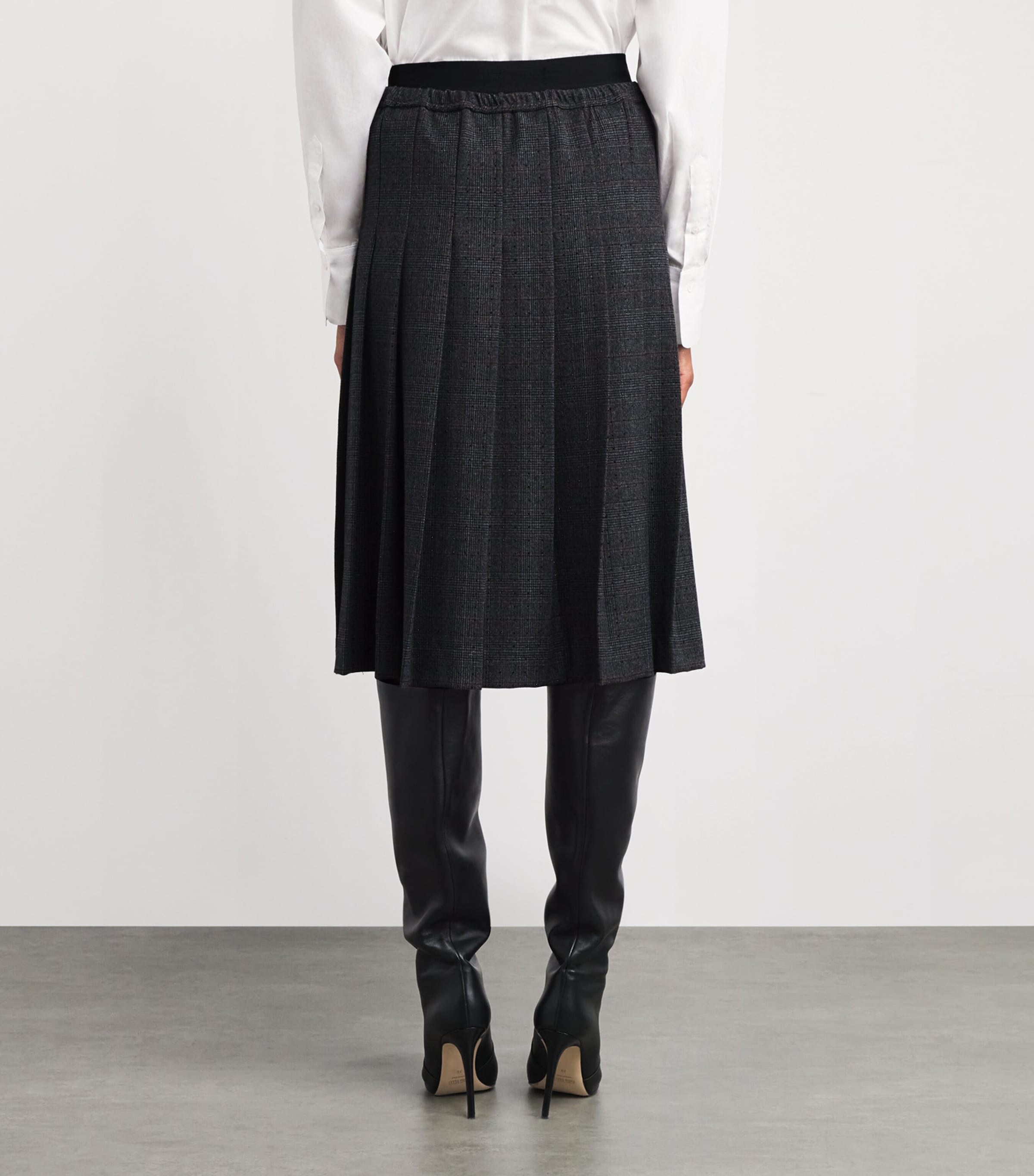 Pleated Rhinestone-Embellished Midi Skirt GREY / BROWN Image 4