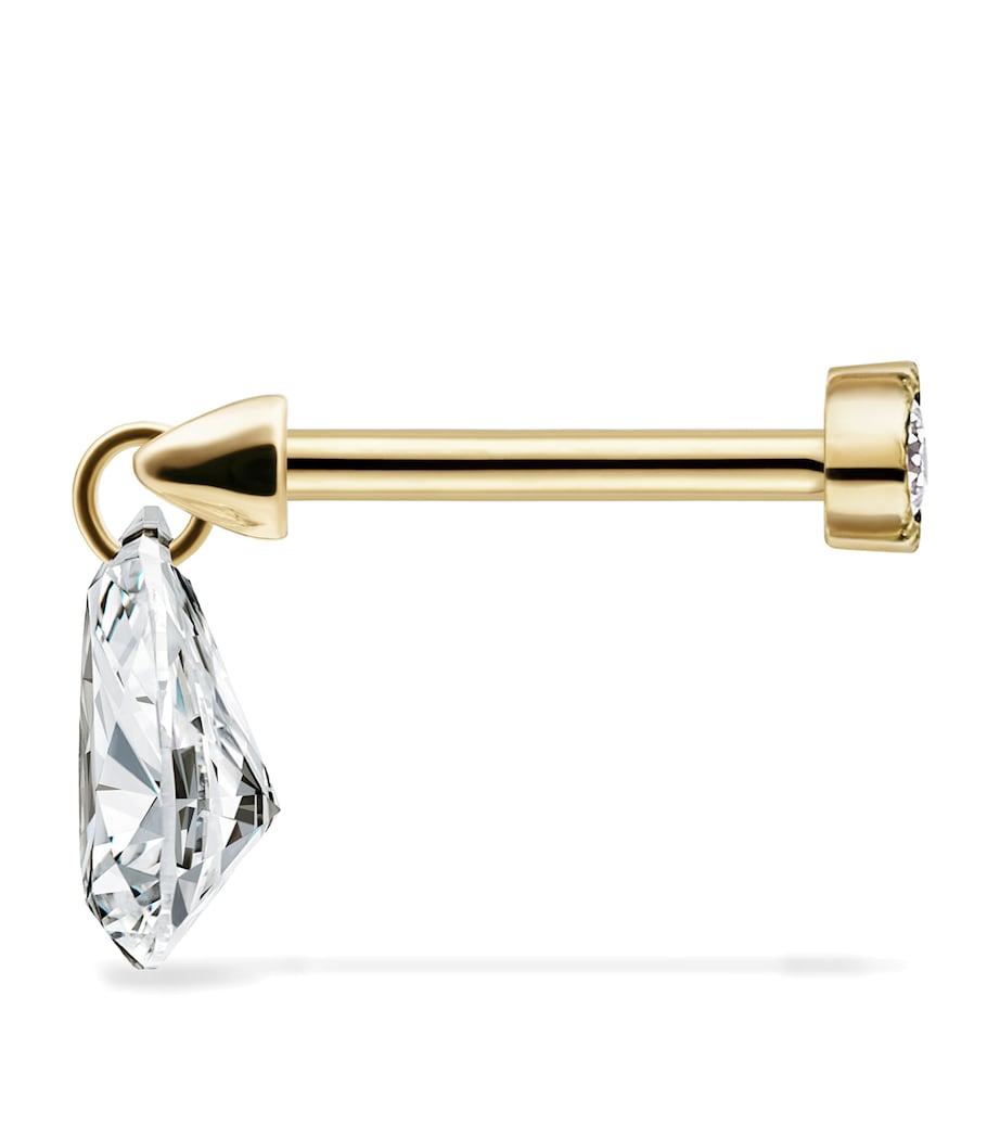 Yellow Gold Floating Pear Diamond Charm Threaded Stud Earring (6mm) YELLOW GOLD Image 7