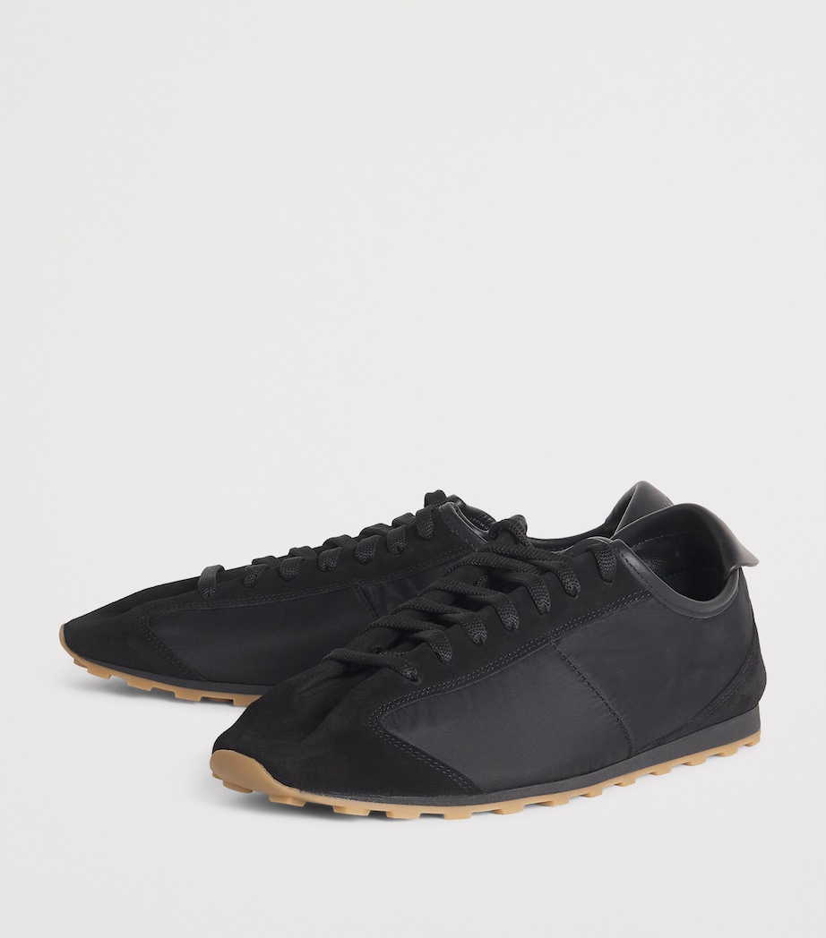 Leather-Trim Tennis Sneakers 990-BLACK Image 3