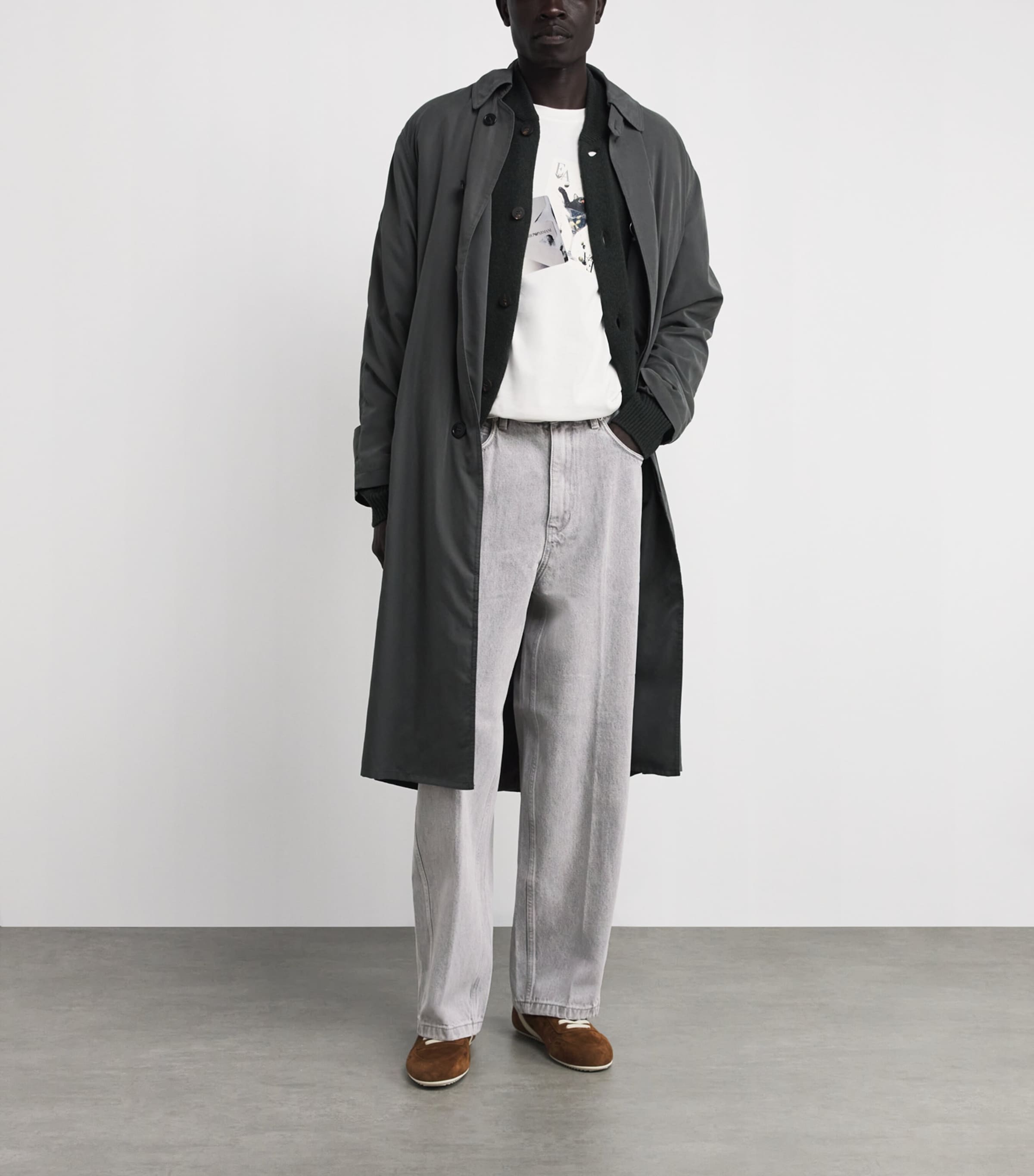 Emporio Armani Grey Baggy Twist Jeans | Harrods US