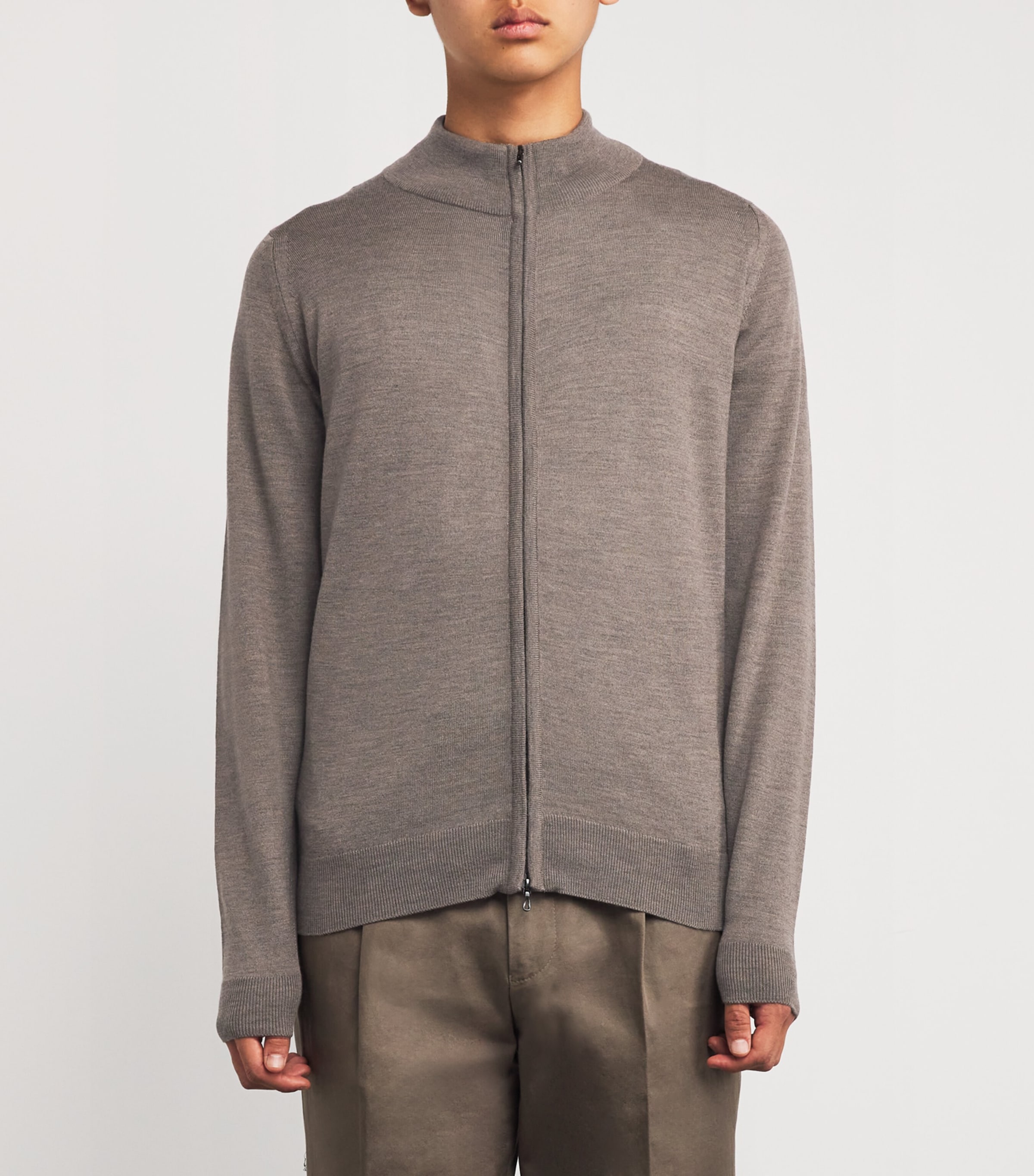 Extra Fine Merino Wool Claygate Zip-Up Sweater MUSHROOM Image 3