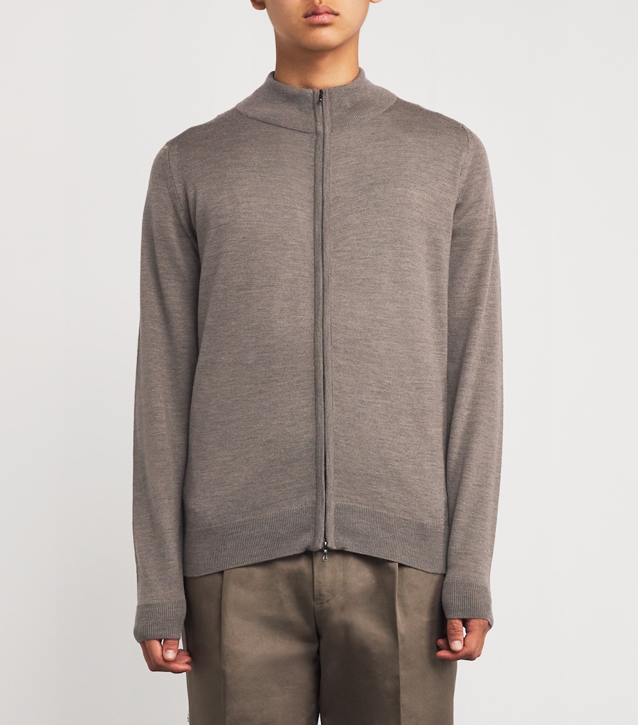 Extra Fine Merino Wool Claygate Zip-Up Sweater MUSHROOM Image 3