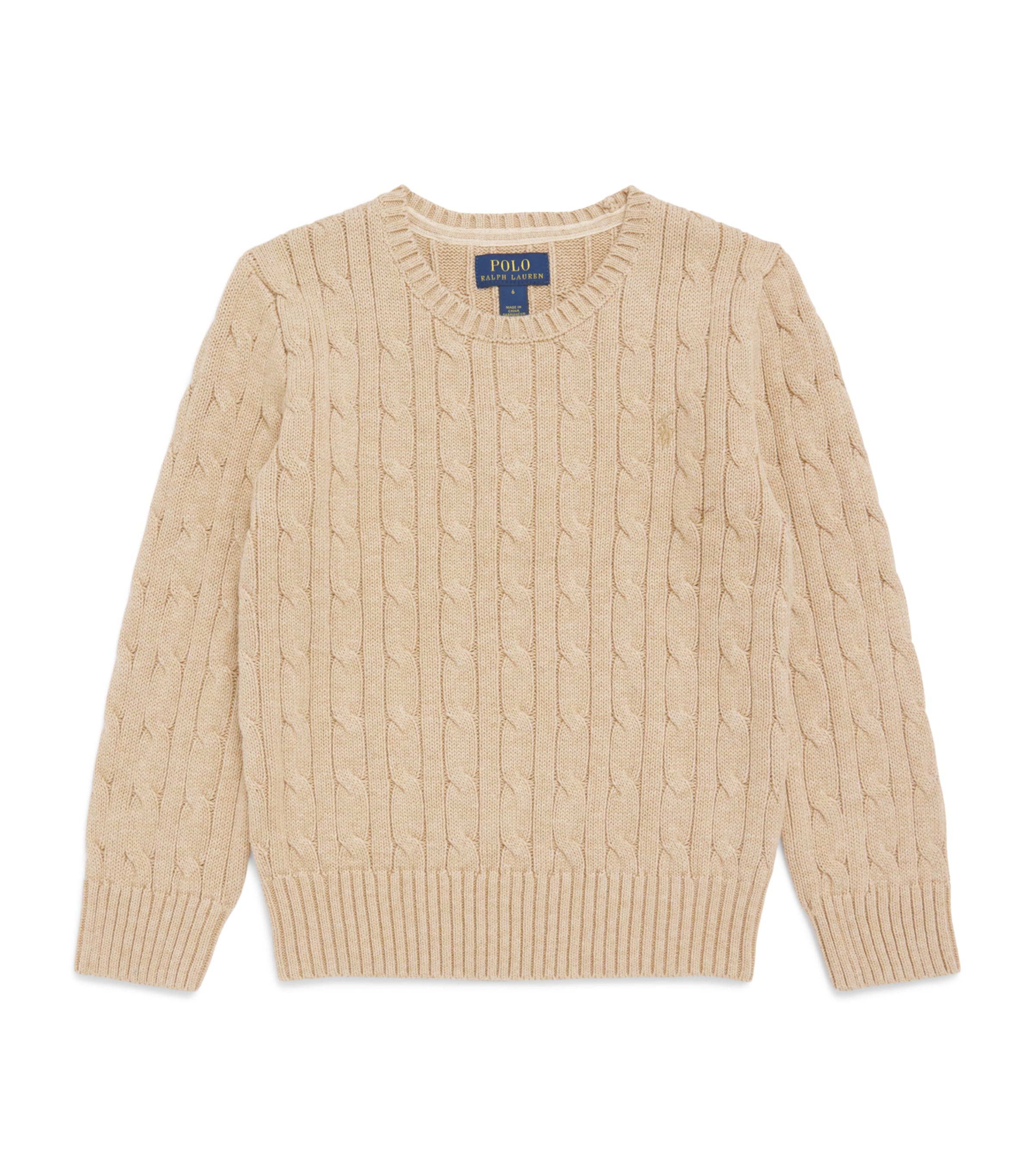 Ralph Lauren Kids Cotton Cable-Knit Sweater (7-14 Years) Tan Image 1