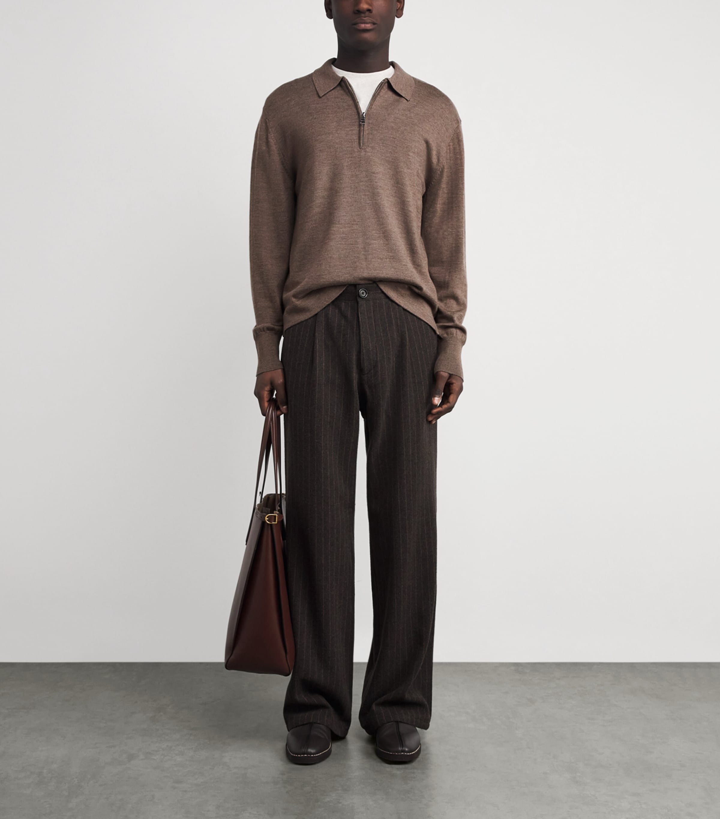 Wool Quarter-Zip Polo Sweater HEATHER GINGER BREAD Image 2