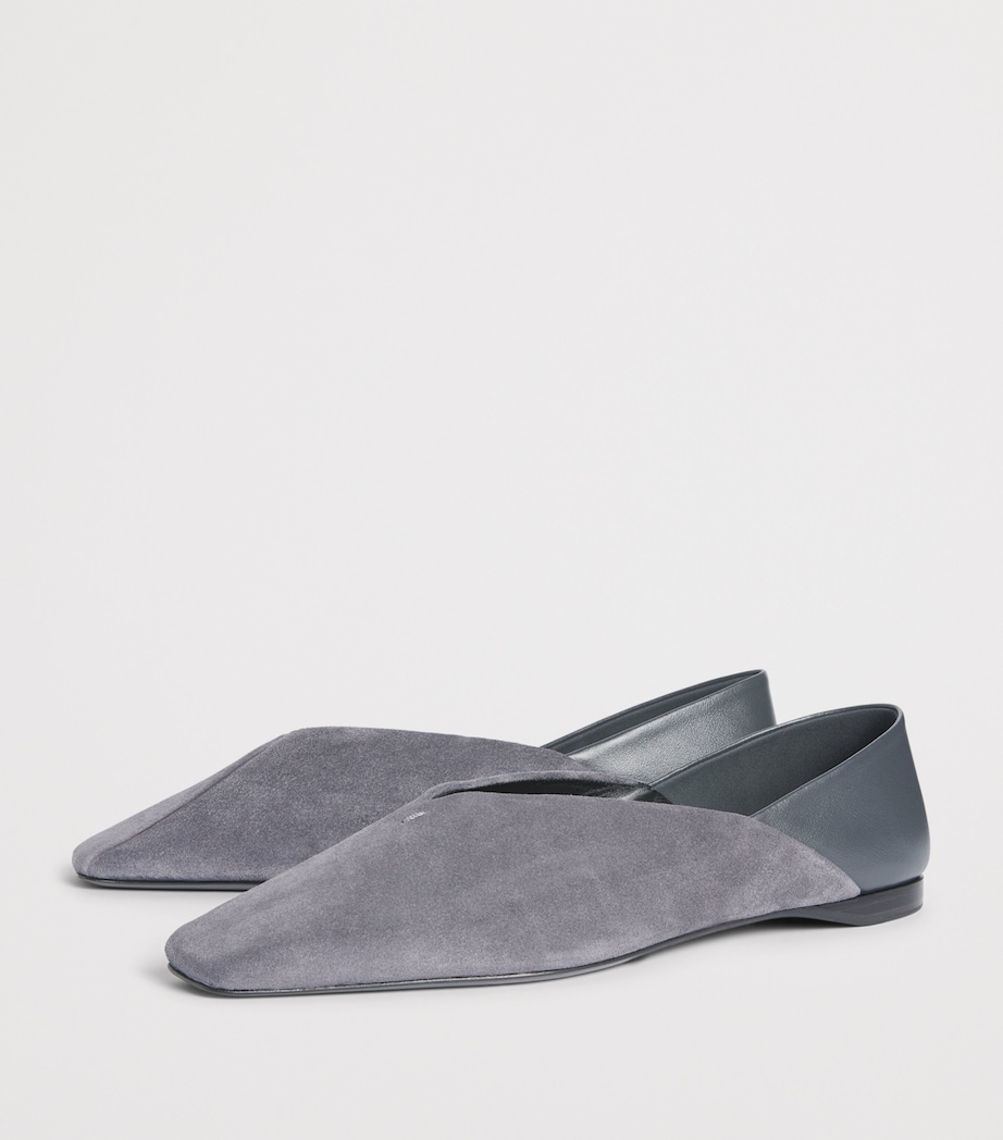 Max Mara Suede Leather-Trim Ballet Flats Medium Grey Image 3