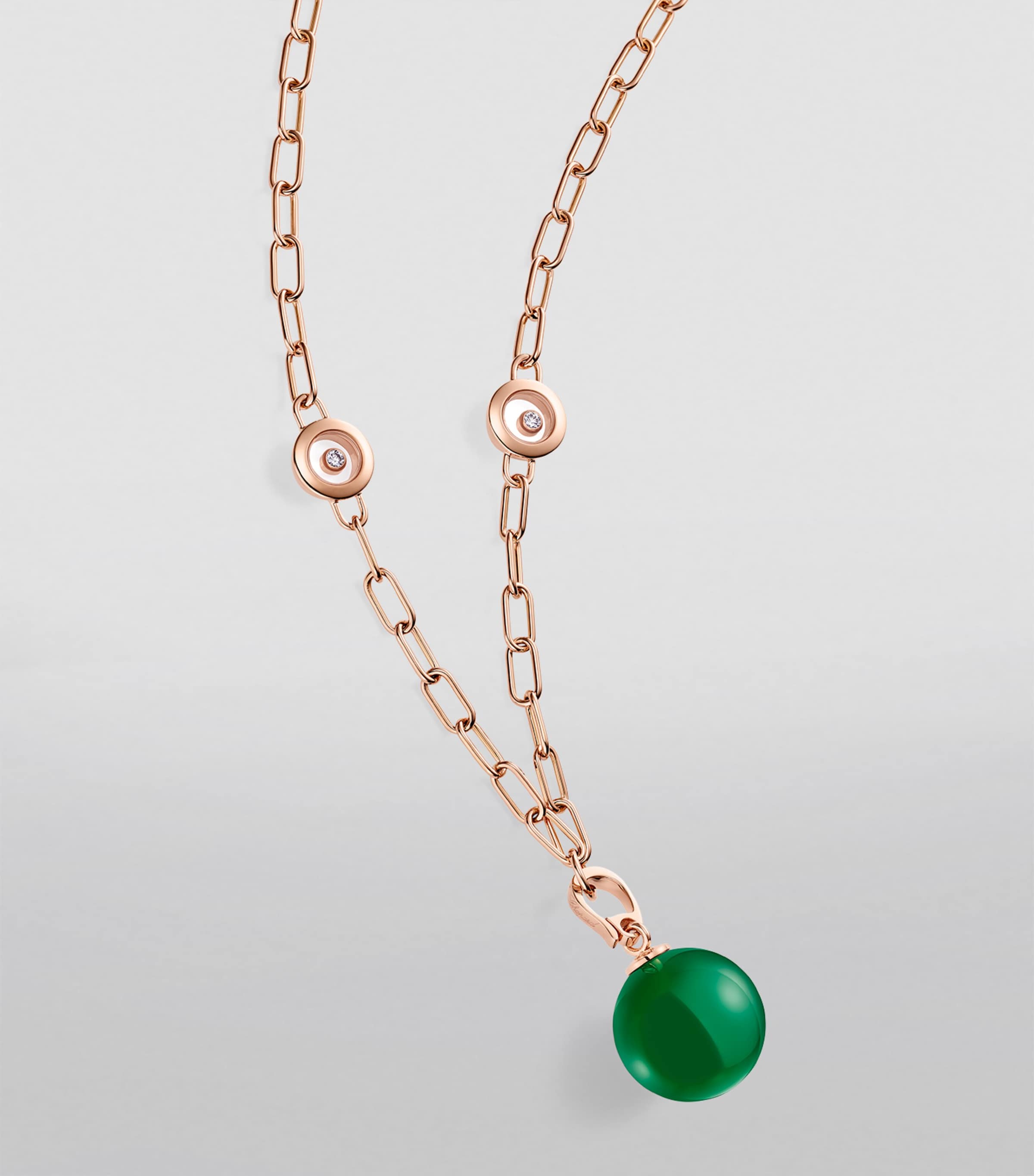 Rose Gold, Diamond and Green Agate Happy Diamonds Planet Necklace 18K ROSE GOLD Image 3