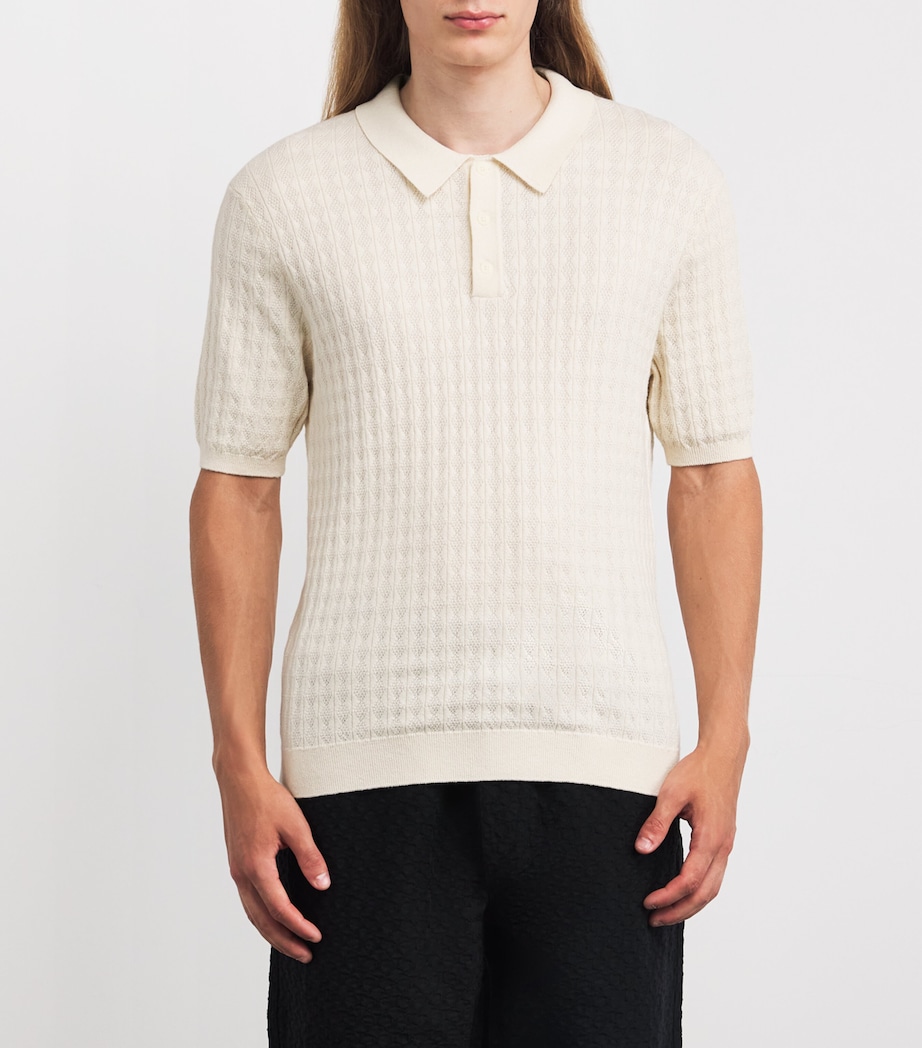 Cotton-Cashmere Diamond Polo Shirt ECRU Image 3