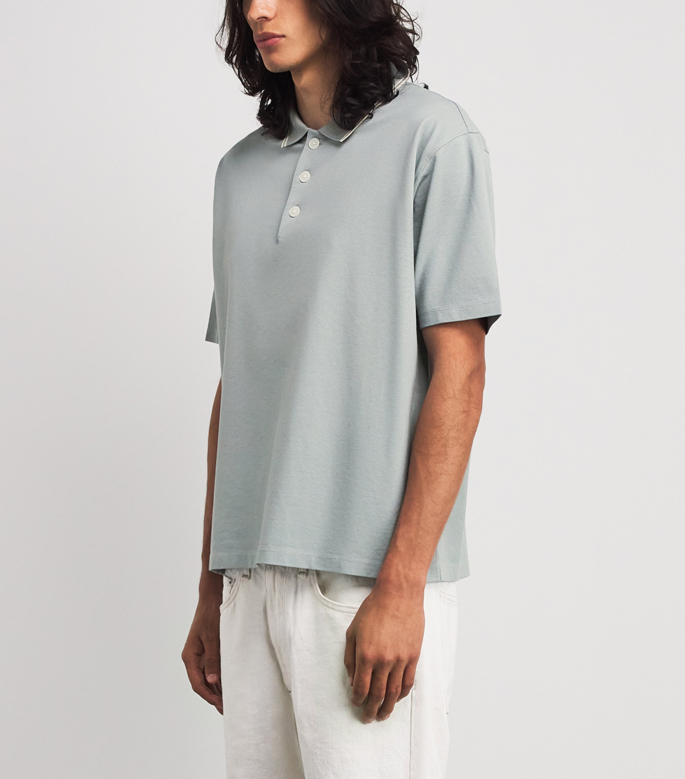 FRAME Mens Cotton Piqué Polo Shirt Blue Grey Image 4