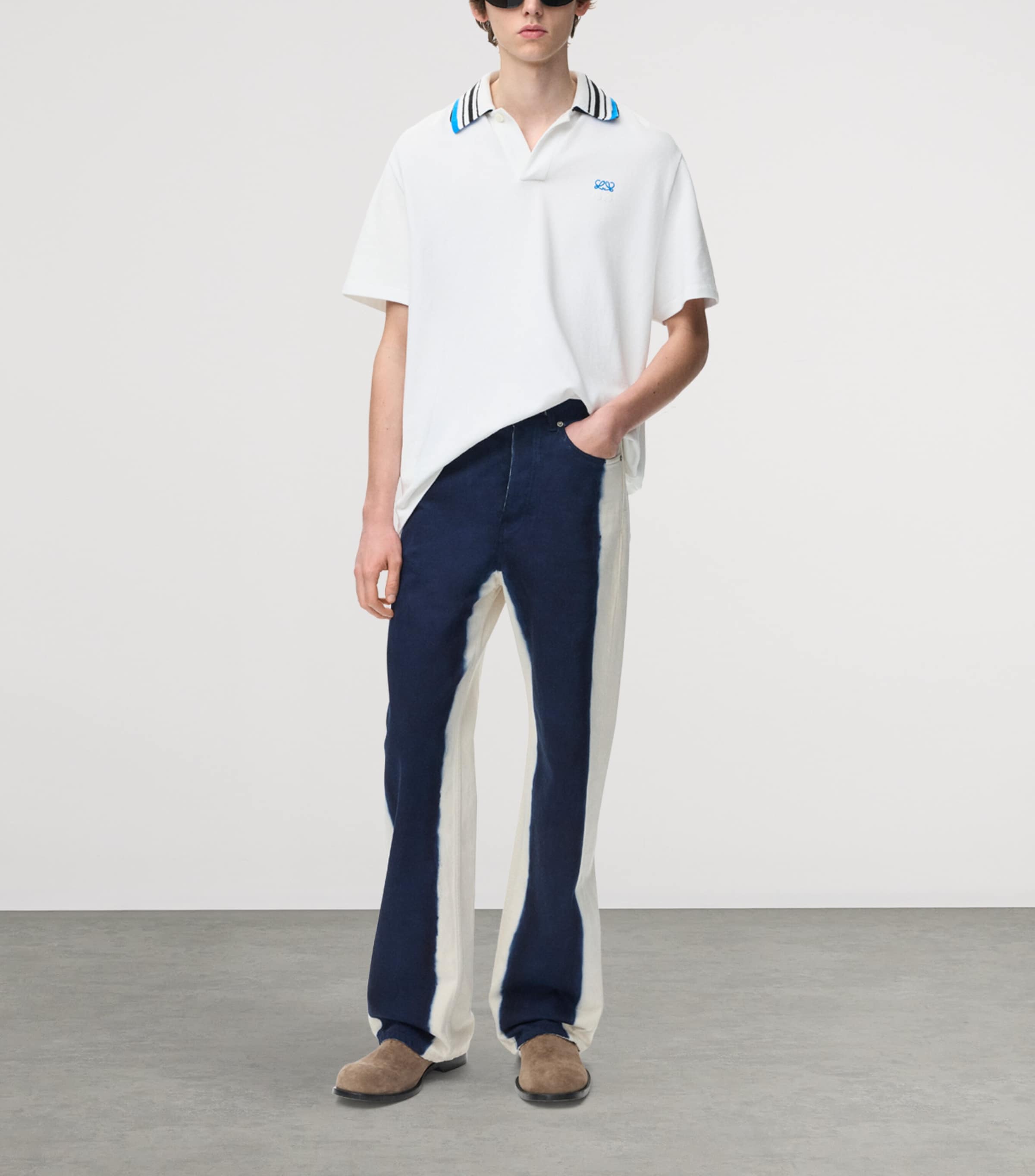 LOEWE Mens Stretch-Cotton Polo Shirt White Image 2