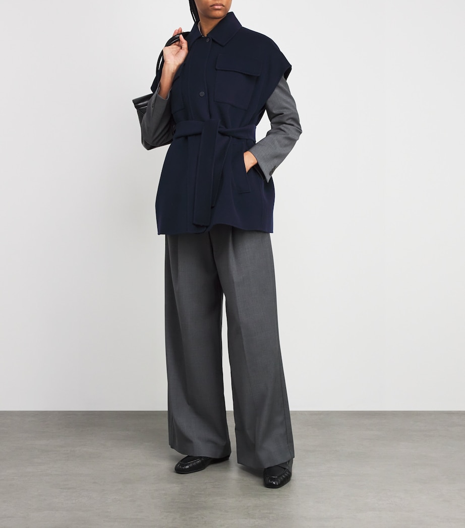Wool Sleeveless Belted Coat NAVY Image 2