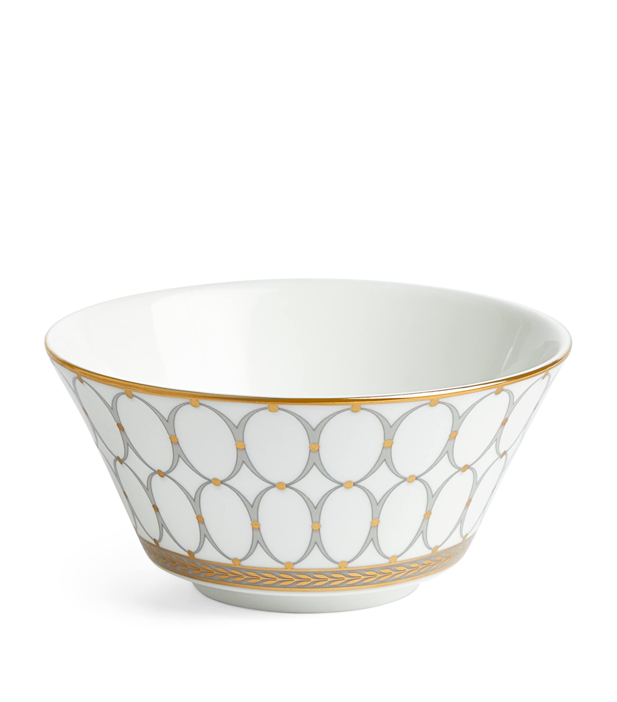 Wedgwood Renaiss Gold Gilded Graphic-pattern Bone-china Rice Bowl 11cm In Grey