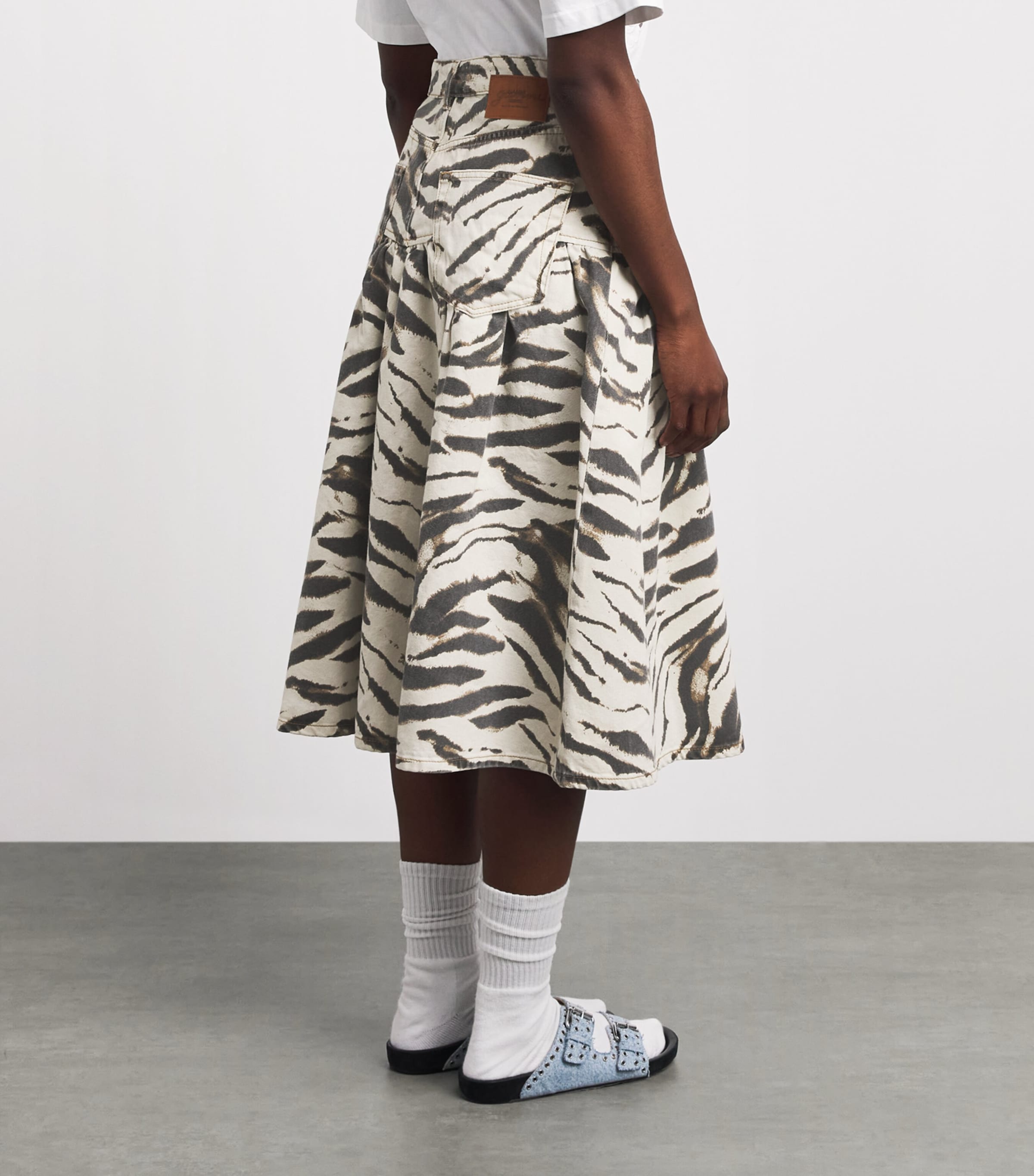 GANNI Womens Zebra Denim Midi Skirt Egret Image 5