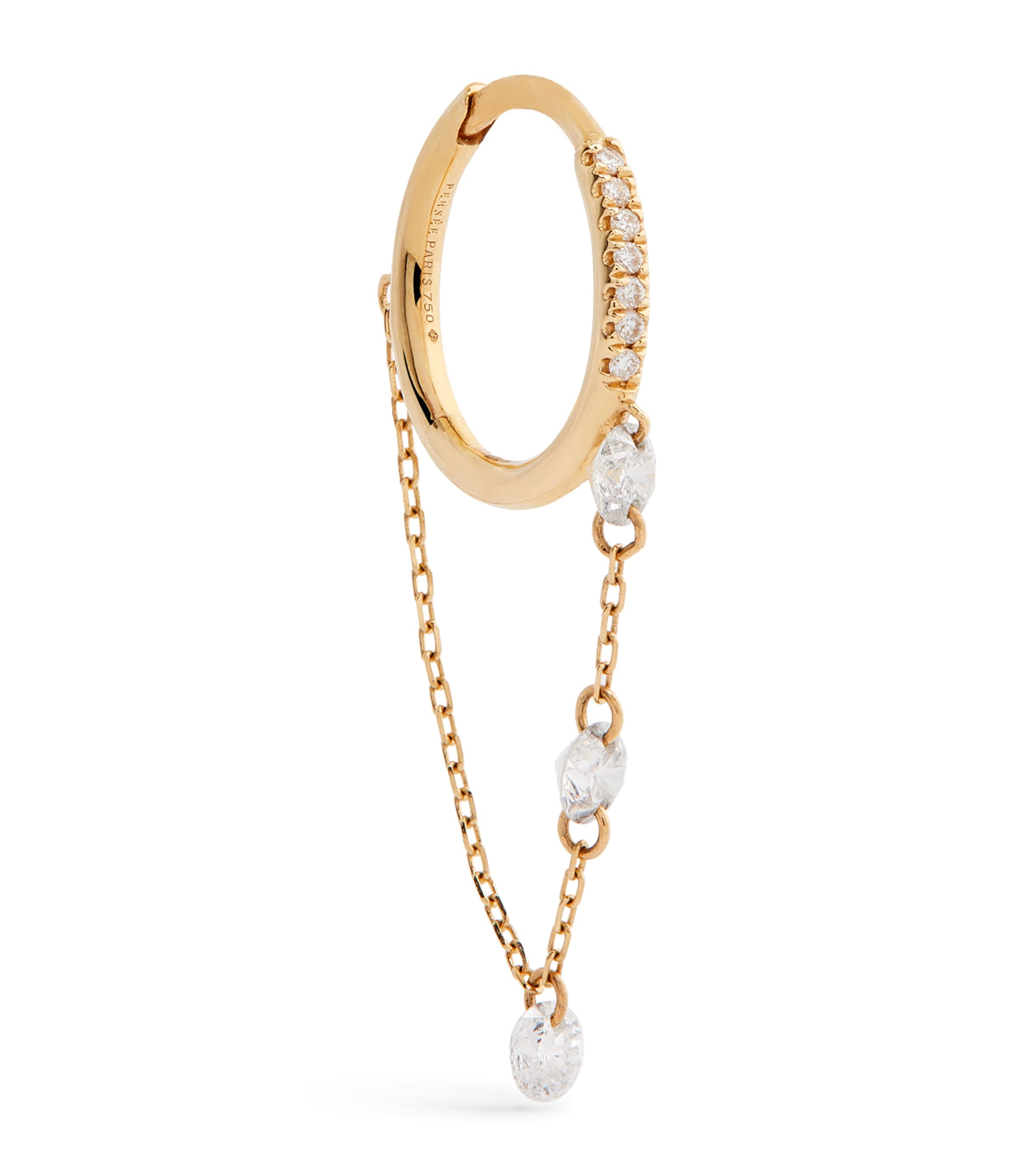 Persée Yellow Gold And Diamond Piercing Drop Chain Single Huggie Earring In Gold