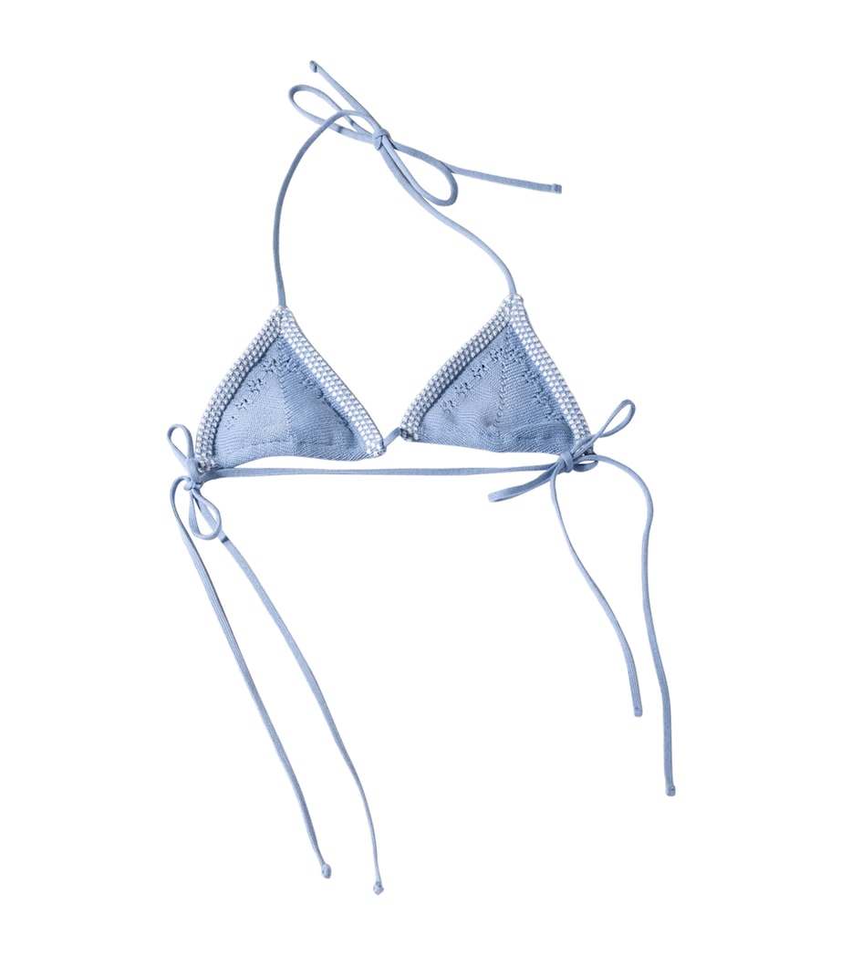 Miu Miu Womens Cotton Crochet Bikini Top Light Blue Image 1