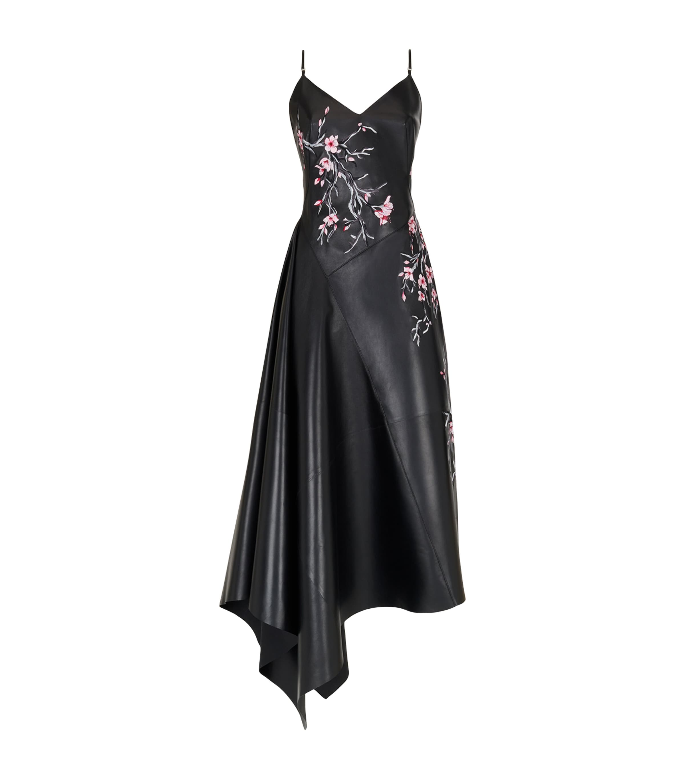 Shop Alexander Mcqueen Lambskin Asymmetric Midi Dress In Black