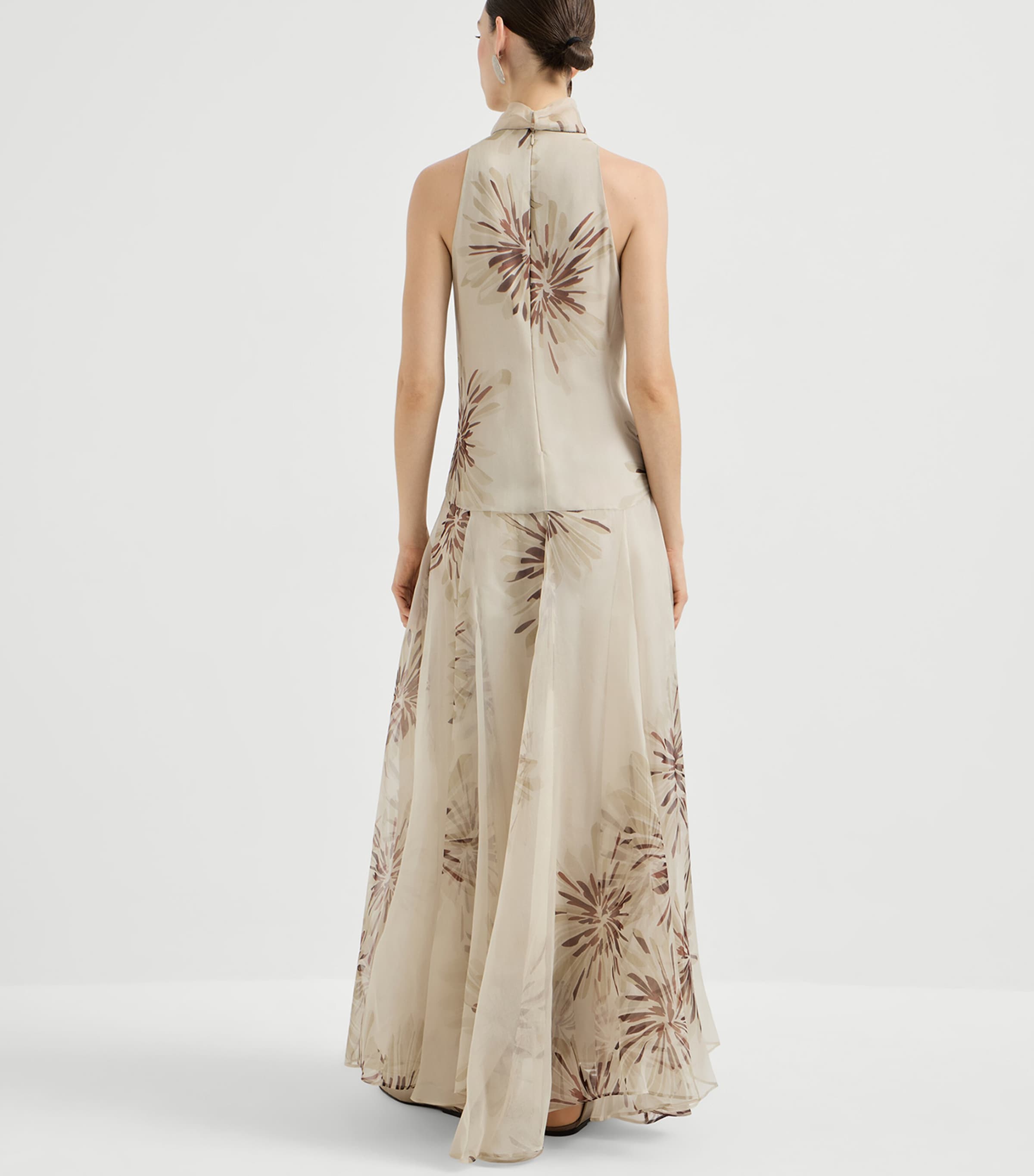 Brunello Cucinelli Womens Silk Halterneck Floral Maxi Dress Image 5