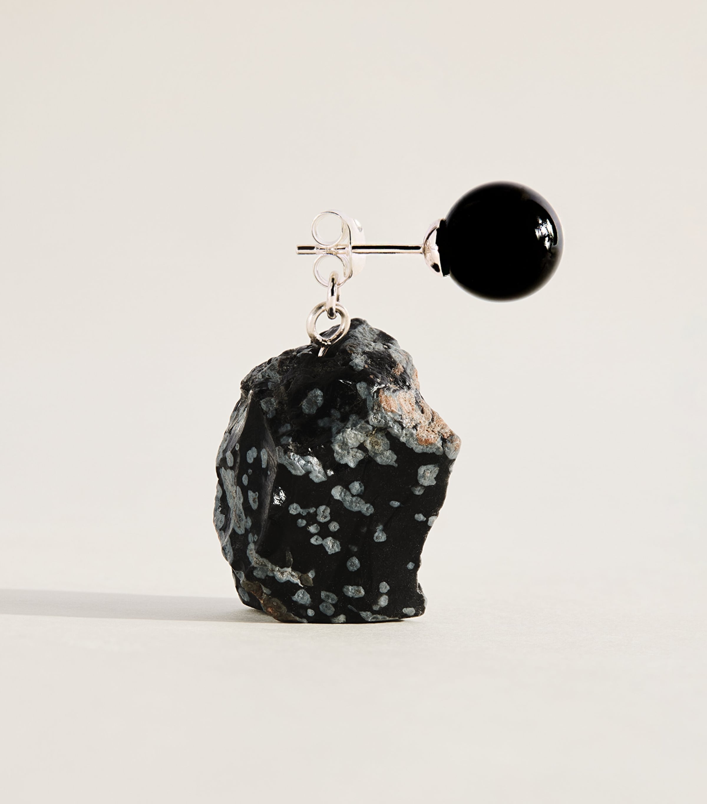 Completedworks Onyx and Snowflake Obsidian Drop Earrings Silver Plated Image 3