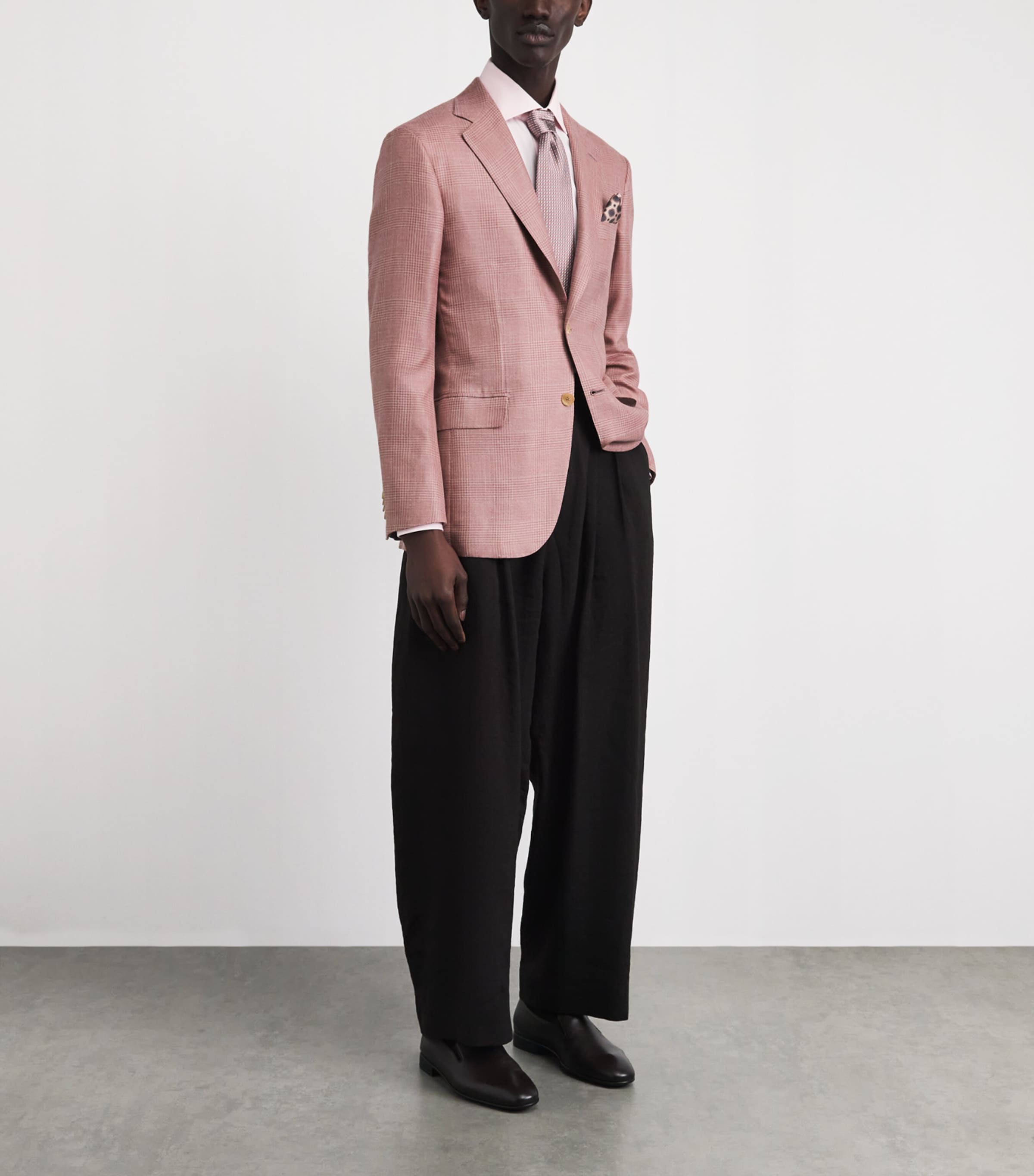 Brioni Mens Wool-Silk-Linen Check Blazer Image 2