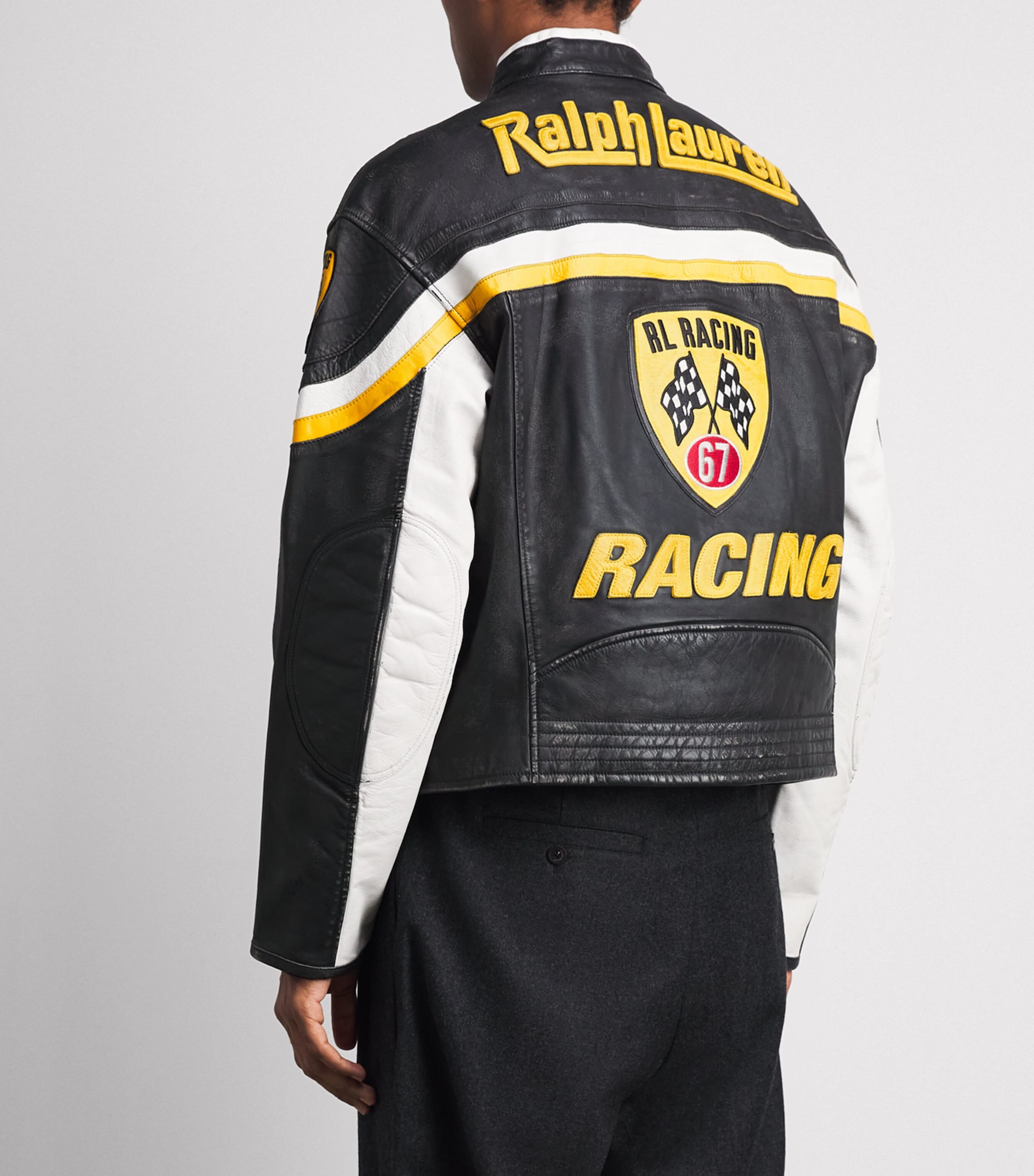 Polo Ralph Lauren Mens Racing Leather Jacket Polo Black Image 5