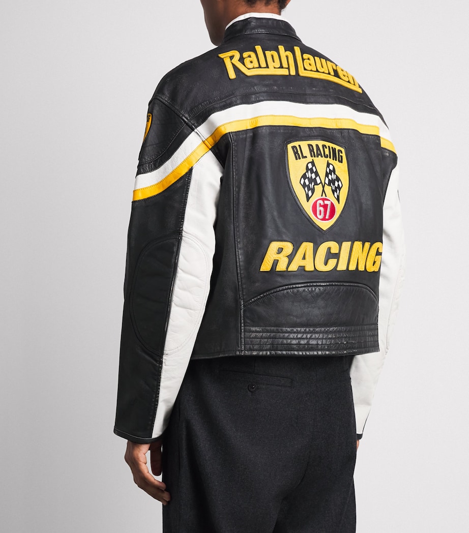 Polo Ralph Lauren Mens Racing Leather Jacket Polo Black Image 5