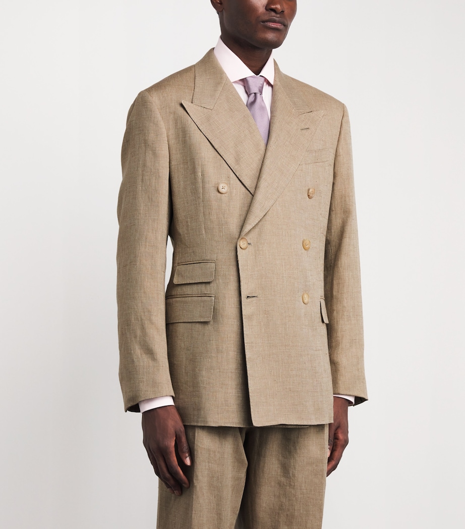 Ralph Lauren Purple Label Mens Linen-Cotton-Silk Double-Breasted Blazer Khaki Mu Image 4