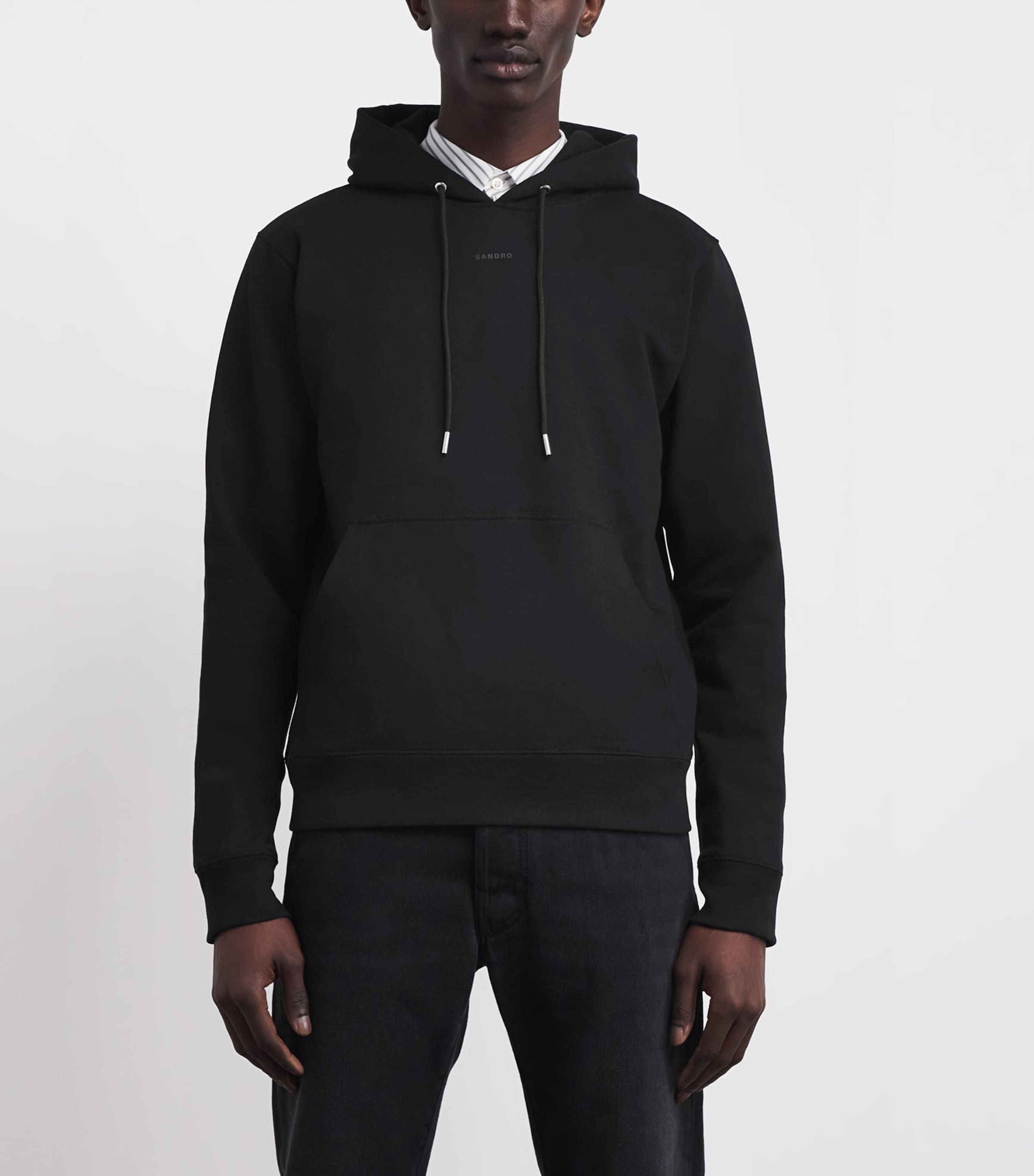 Sandro Paris Mens Cotton Logo Hoodie Black Image 4