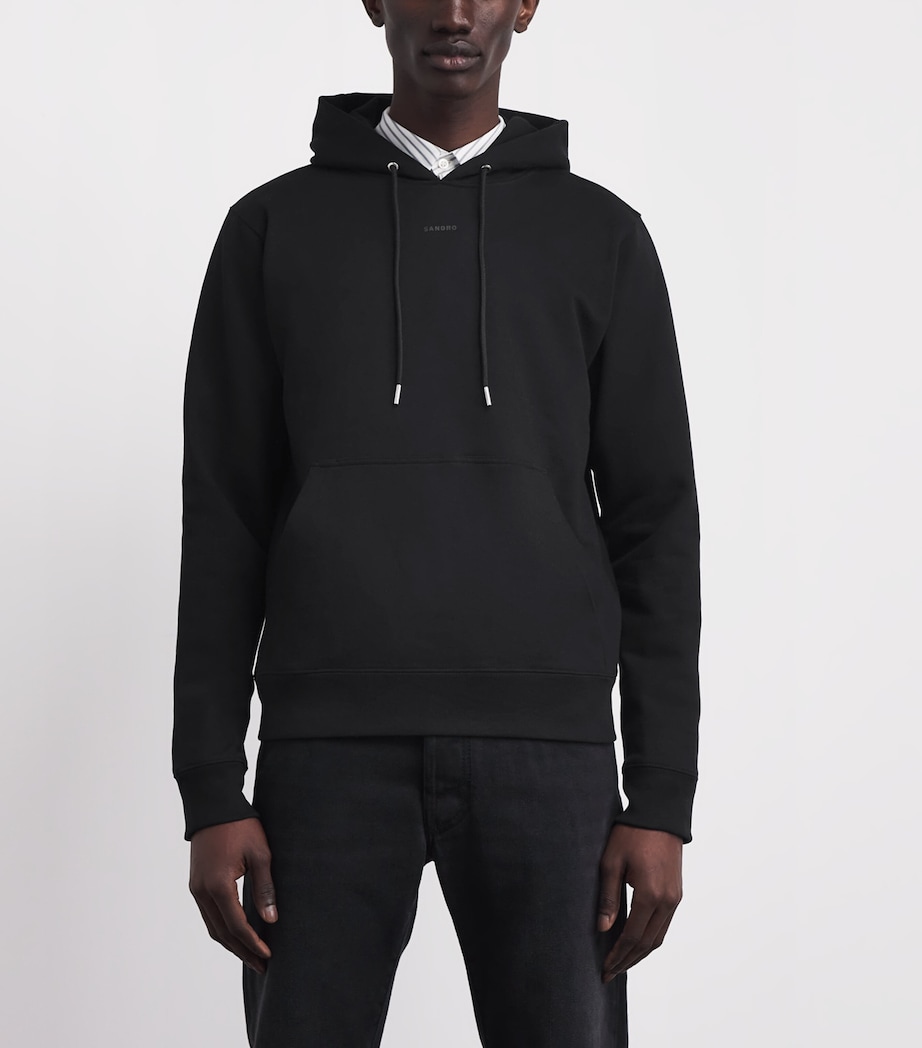Sandro Paris Mens Cotton Logo Hoodie Black Image 4