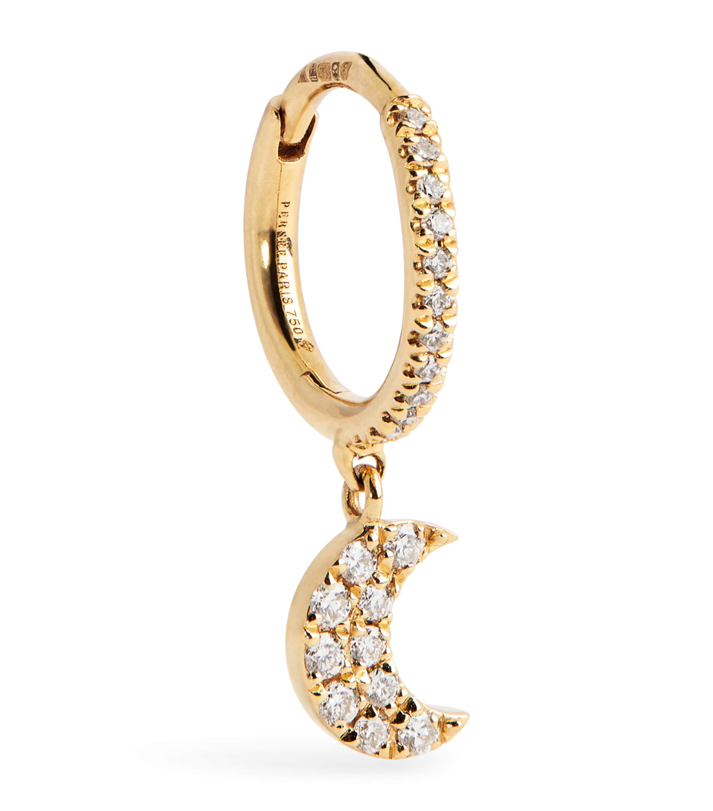 Persée Yellow Gold And Diamond Moon Single Hoop Earring In Gold