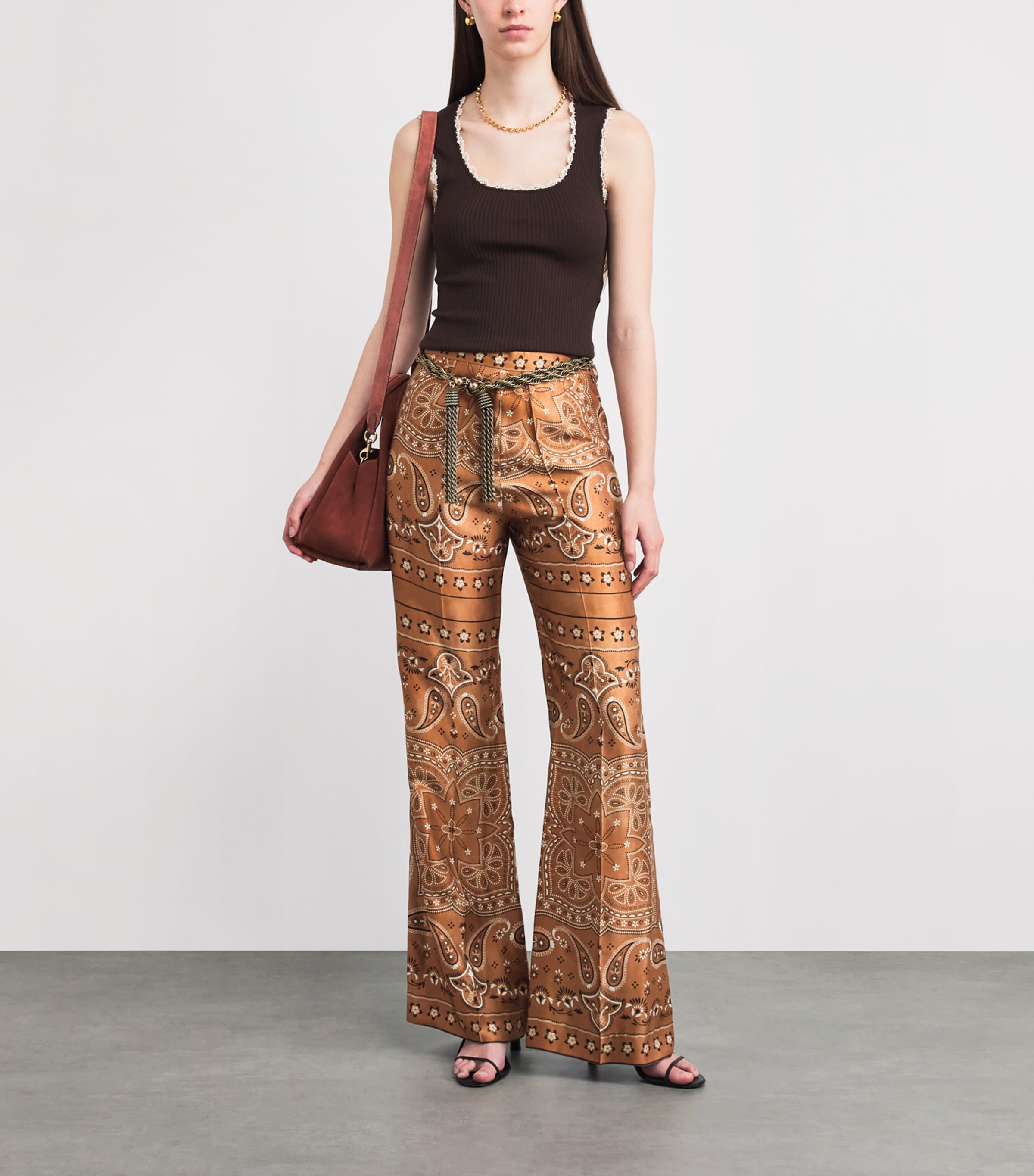 Sandro Paris Womens Bandana Print Flared Trousers Brown / Black Image 2