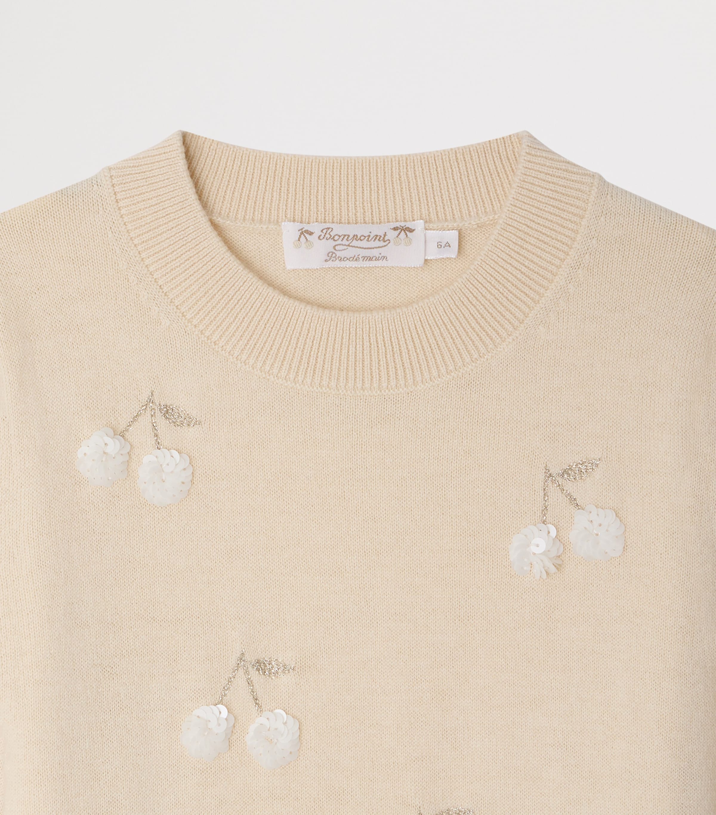 Bonpoint Wool-Cotton Short-Sleeve Sweater (10-14 Years) Upb Ecru Image 3