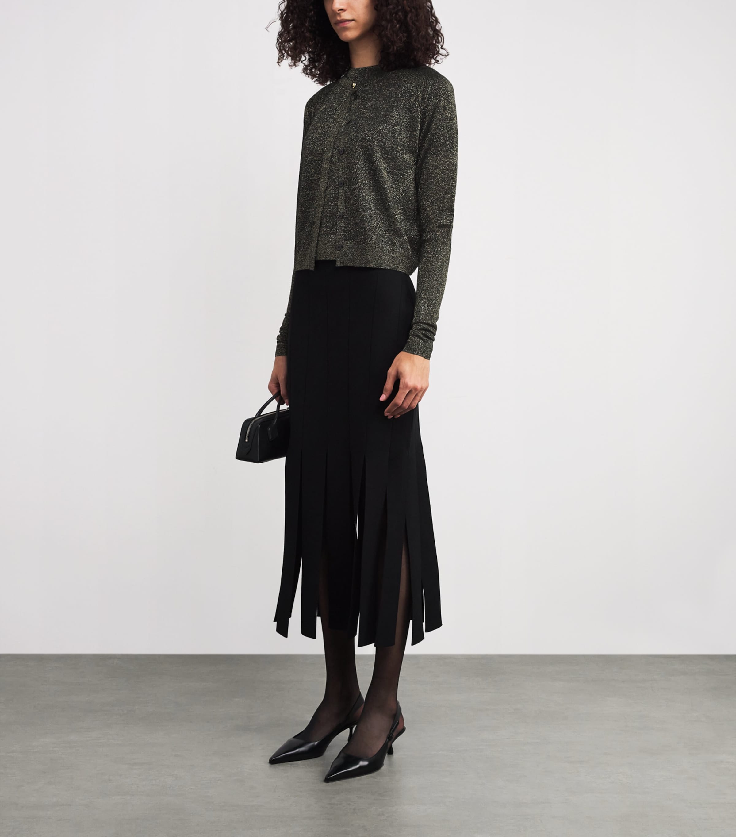 Lurex-Knit Tasse Cardigan BLACK/GILT Image 2