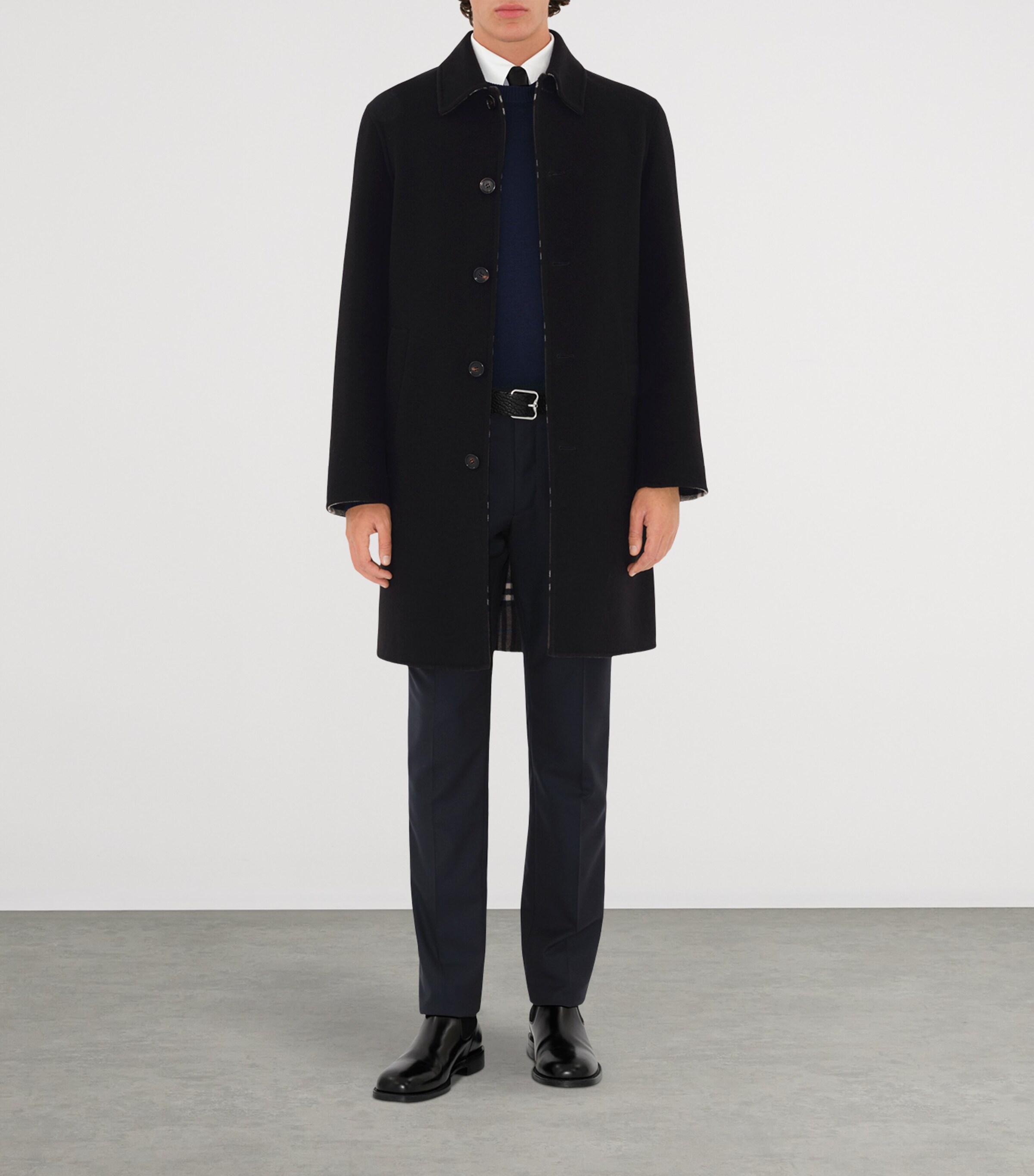 Burberry Mens Wool Mid-Length Car Coat Black/snug Ip Check Image 2