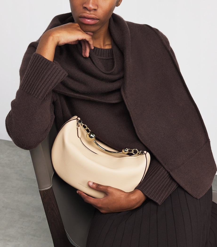 Strathberry Leather Crescent Moon Shoulder Bag Oat Image 5