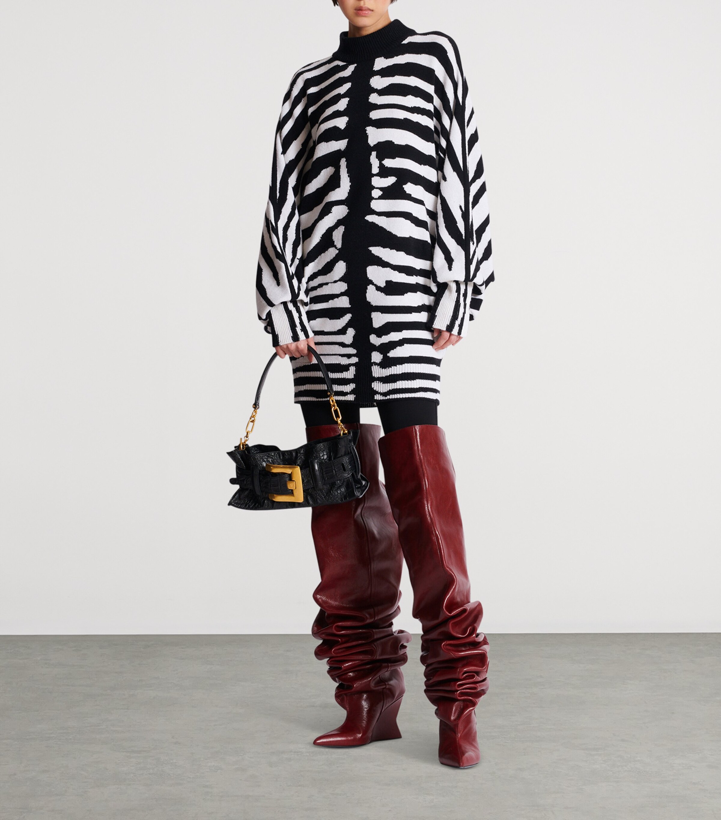 Wool-Cashmere Intarsia Mini Dress EAB NOIR/BLANC Image 4