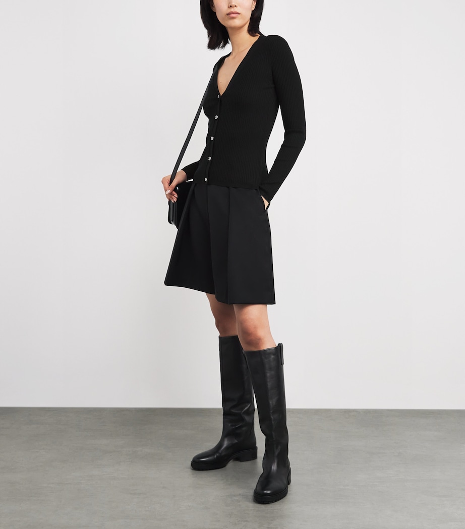 Rib-Knit V-Neck Cardigan BLACK Image 2