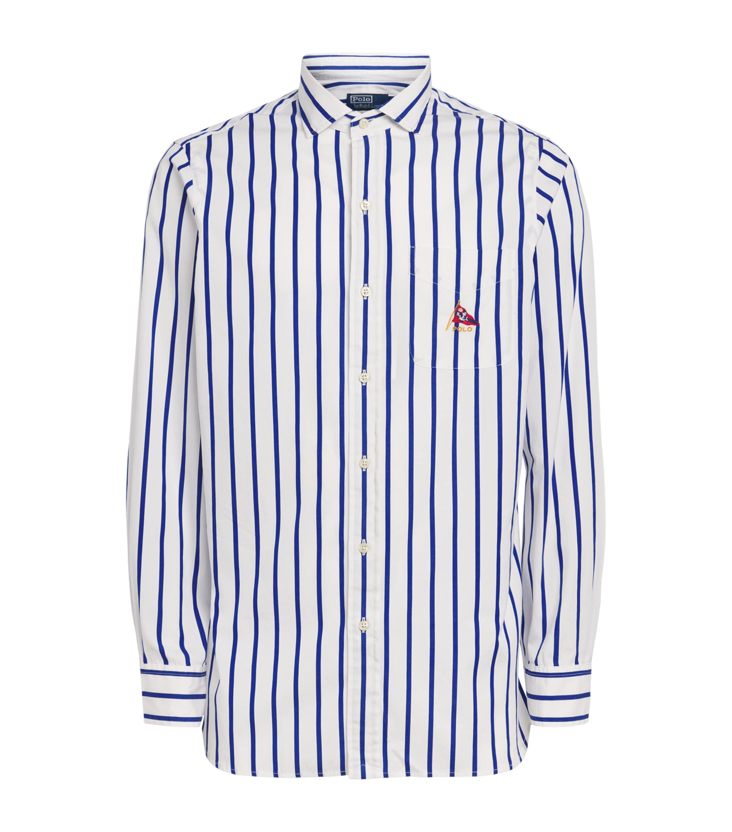 Polo Ralph Lauren Mens Broadcloth Stripe Shirt White Royal Image 1