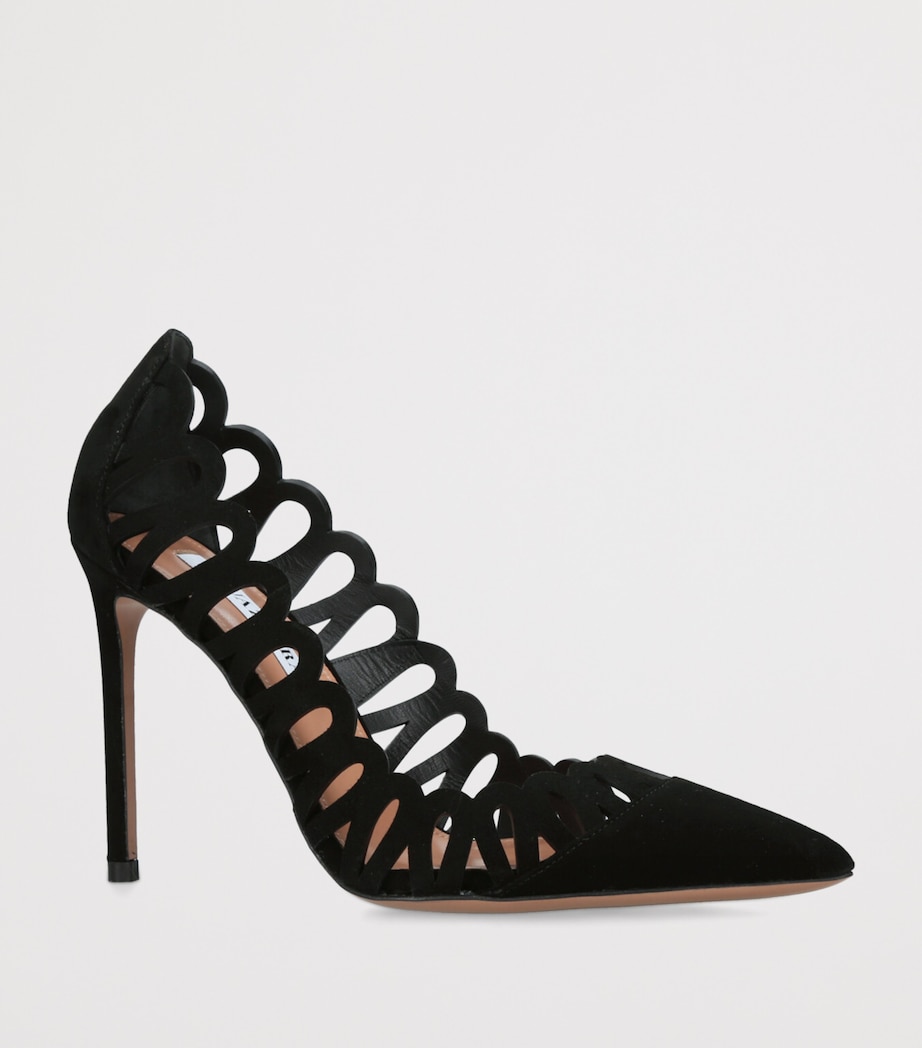 Suede Peep Pumps 105 BLACK Image 3