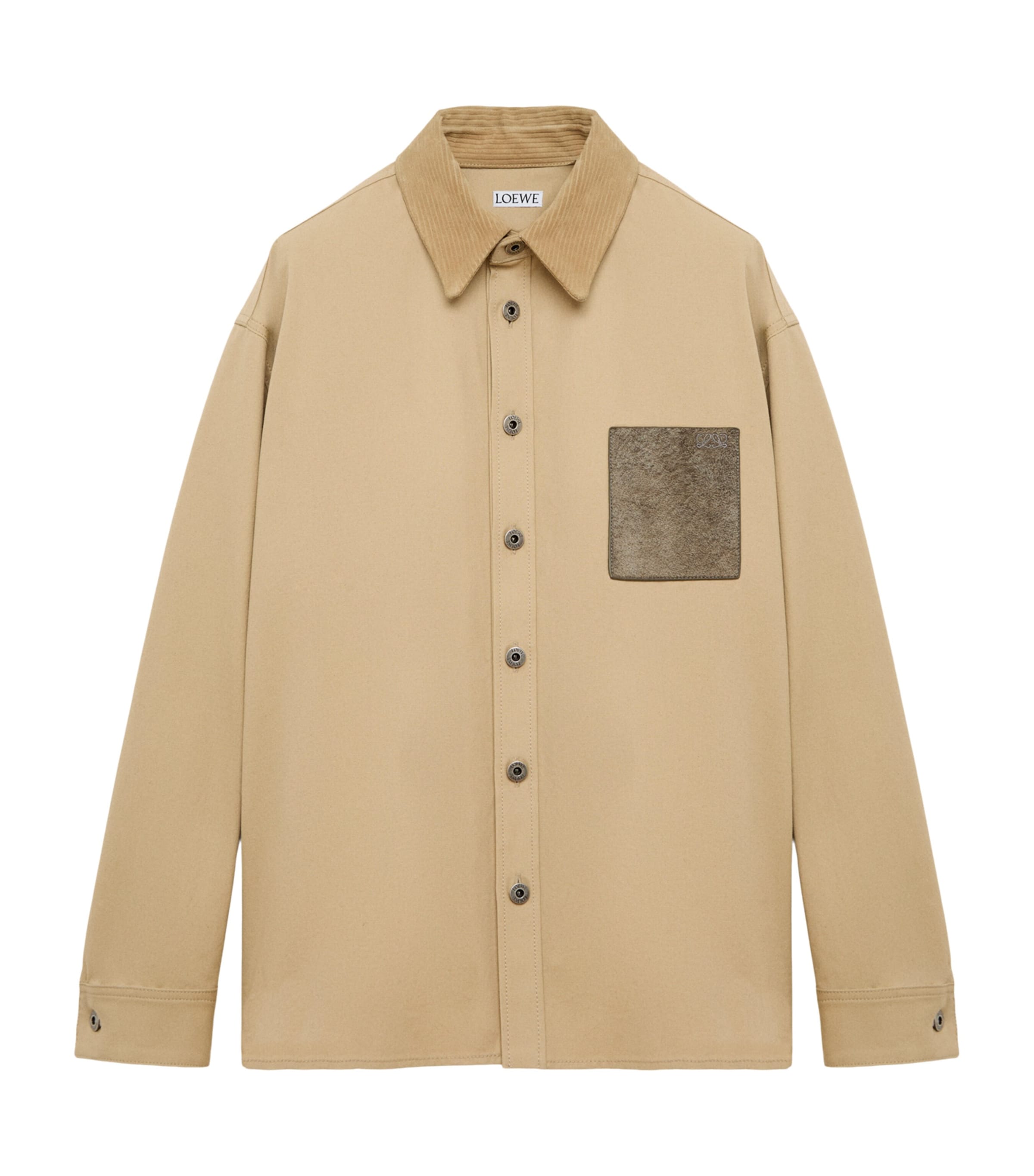 LOEWE Mens Leather-Trim Overshirt Beige Image 1