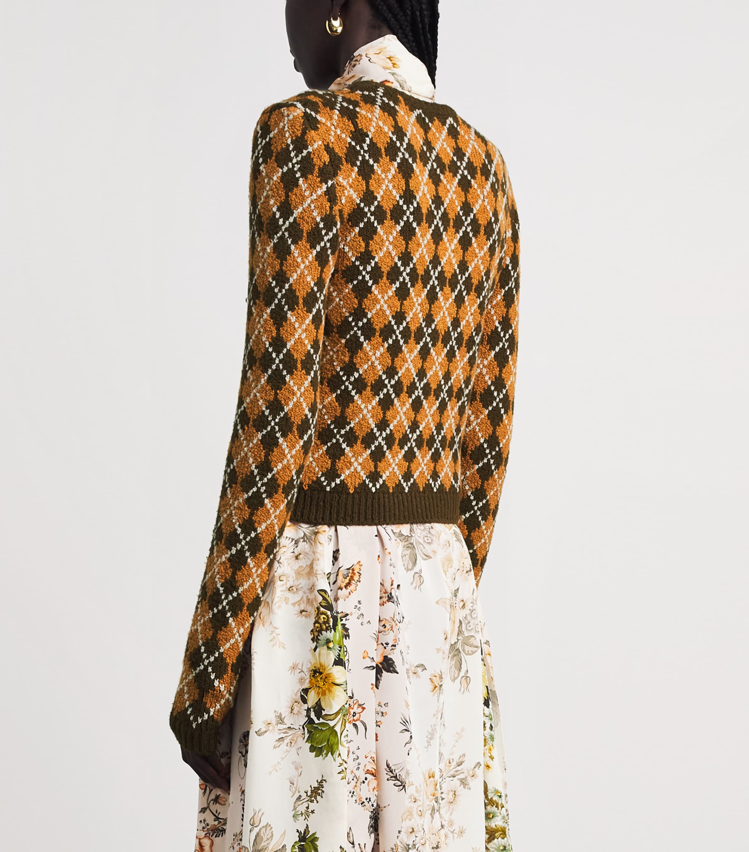 Acne Studios Womens Organic Cotton-Blend Argyle Cardigan Brown/orange Image 5