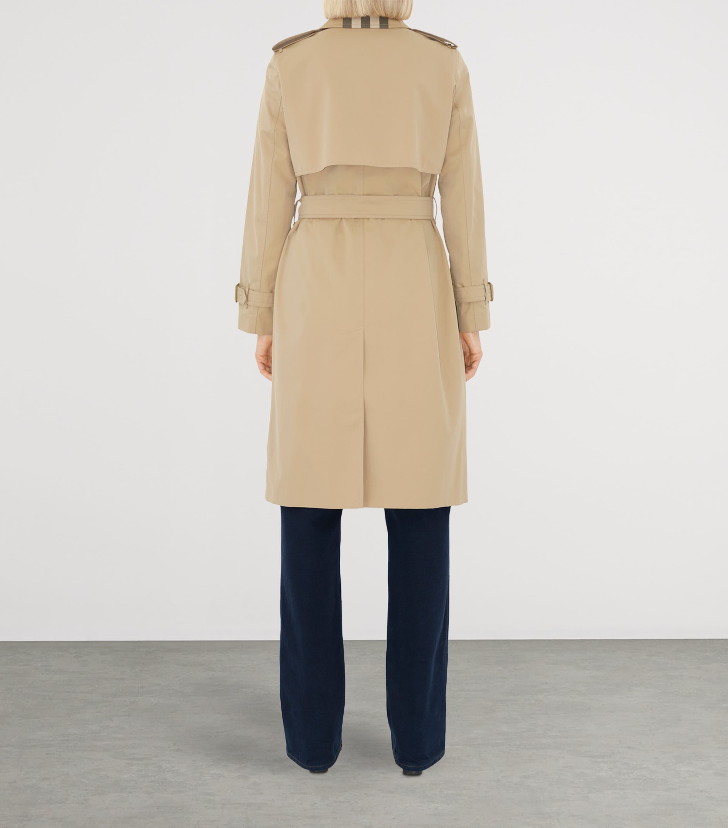 Cotton Gabardine Check-Collar Trench Coat HONEY Image 5
