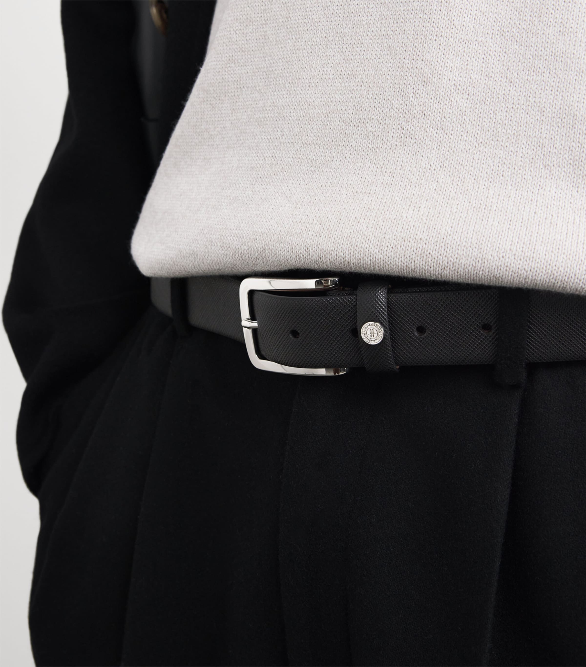 Harrods Saffiano Leather Logo Belt Black Image 2