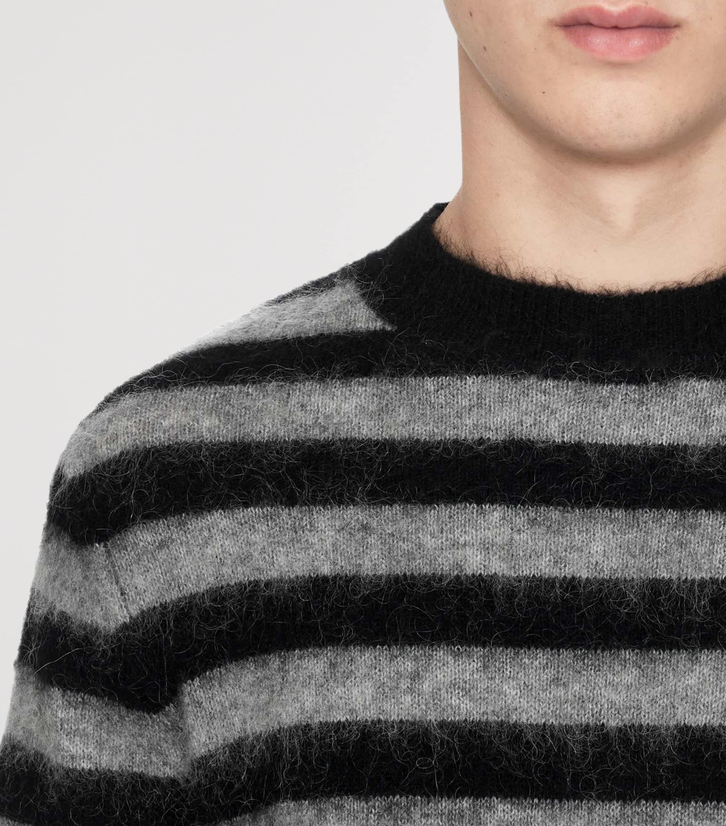AllSaints Mens Wool-Mohair-Blend Harry Stripe Sweater Blk/monument Grey Image 4