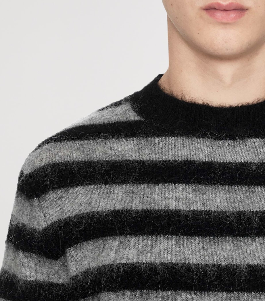AllSaints Mens Wool-Mohair-Blend Harry Stripe Sweater Blk/monument Grey Image 4