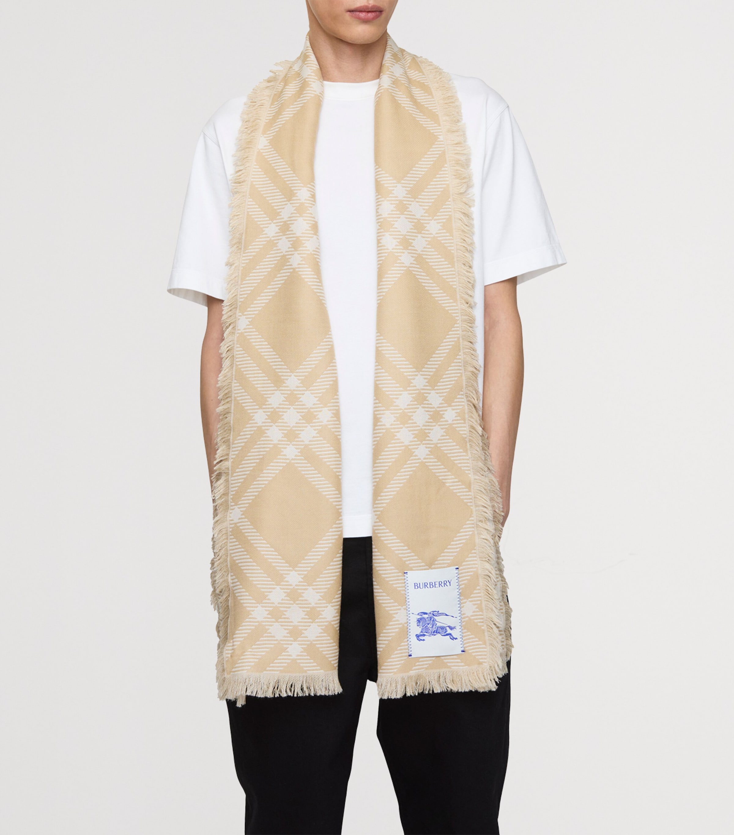 Wool-Silk Wide Check Scarf SAND/ECRU Image 5