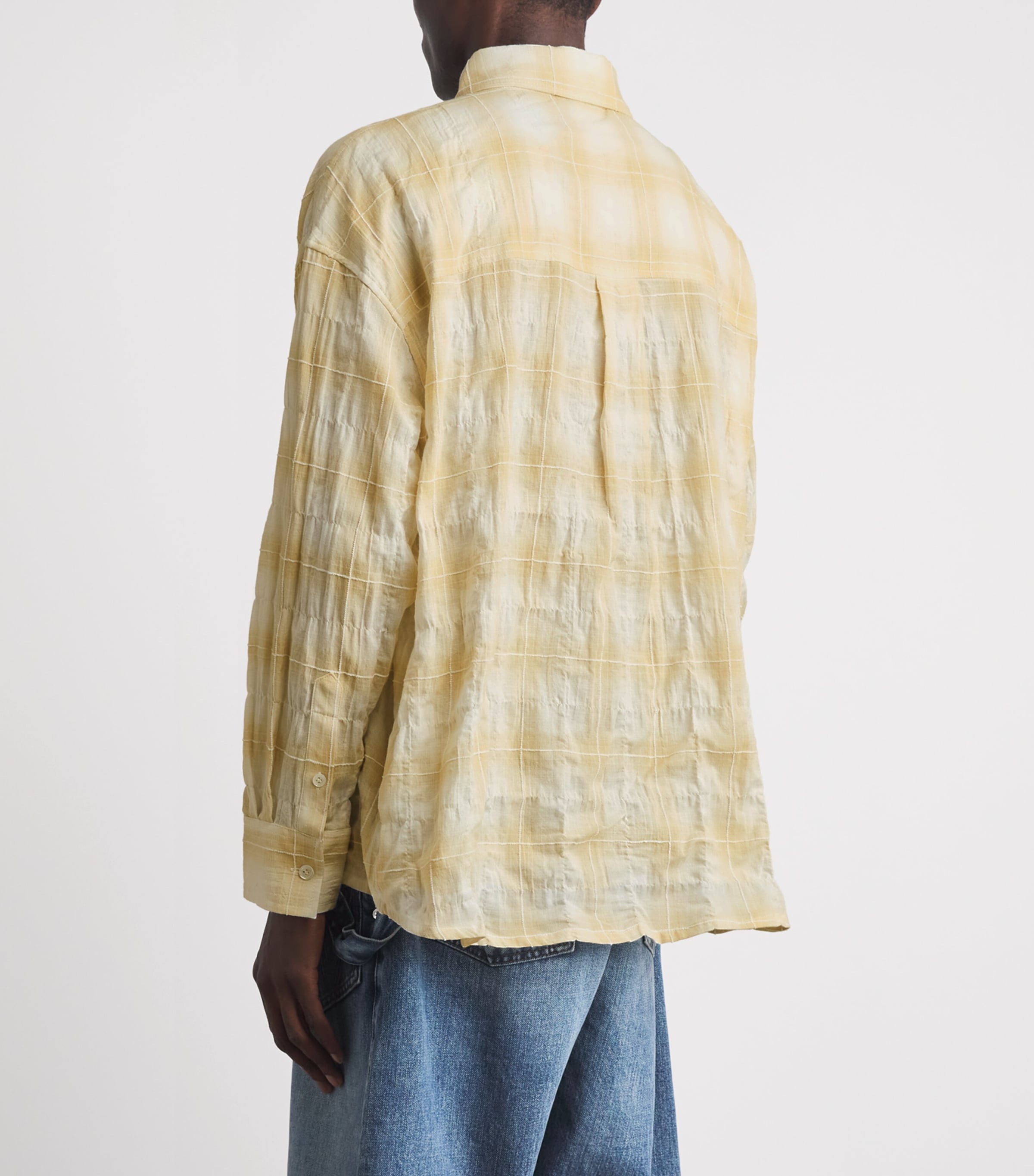 Picante Mens Cotton Crinkle Check Rocco Shirt Ivory Image 5