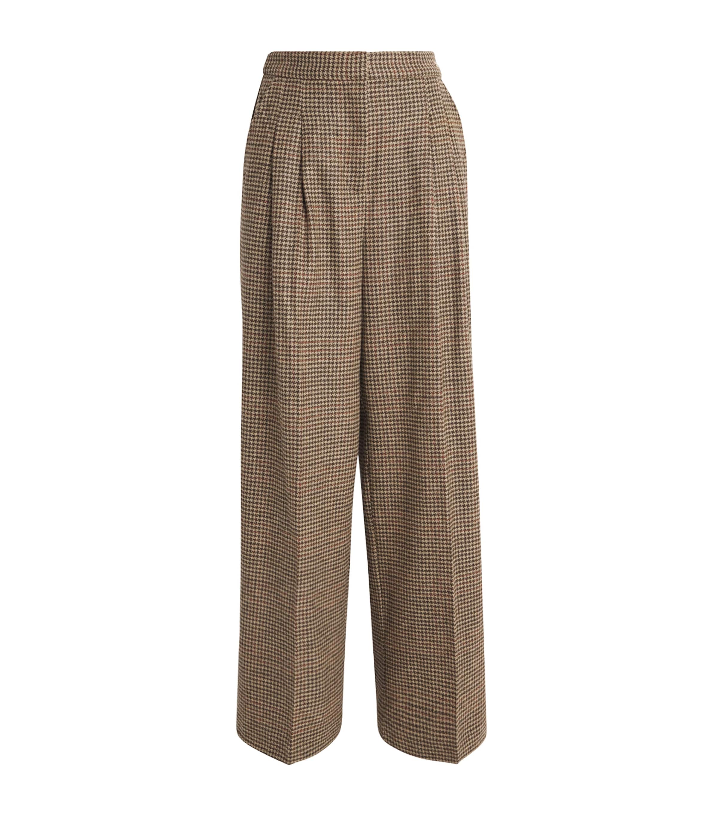 Barbour Wool Tweed Sophia Wide-leg Trousers In Brown