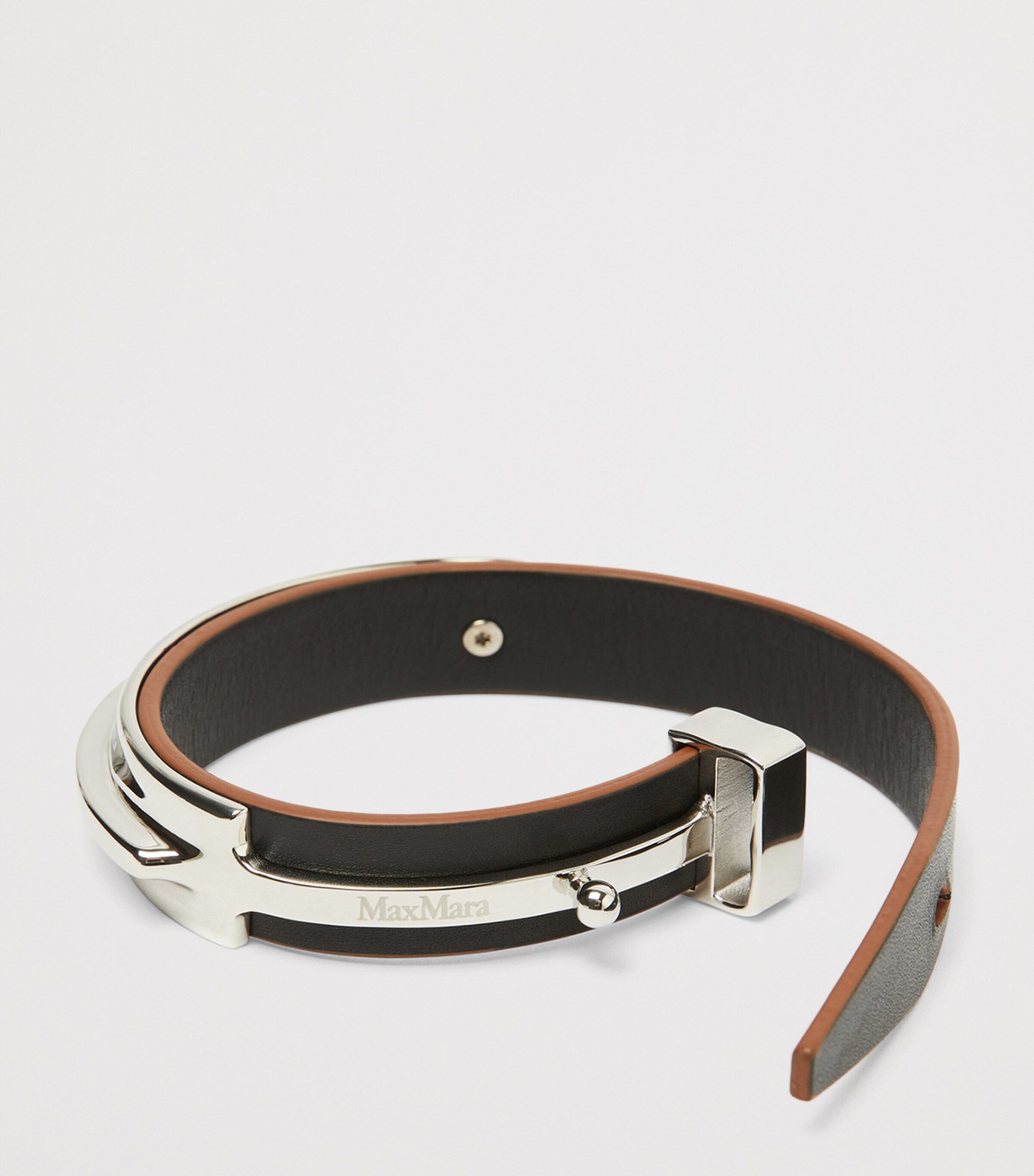 Max Mara Leather-Metal Cuff Bracelet Black Image 3