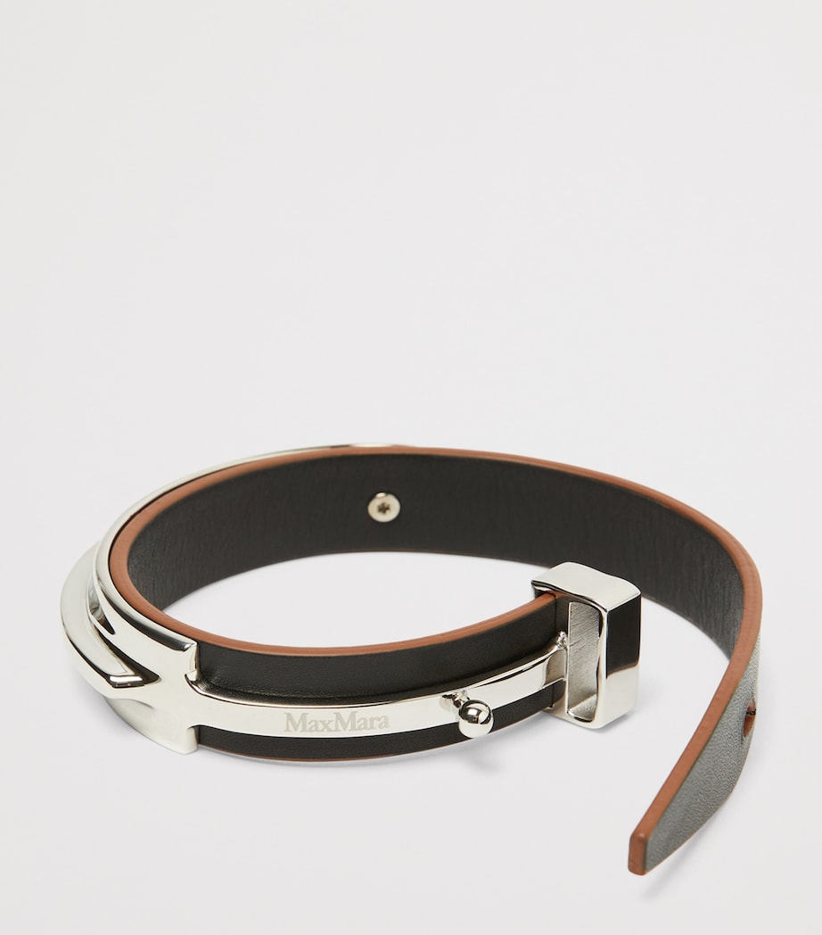 Max Mara Leather-Metal Cuff Bracelet Black Image 3